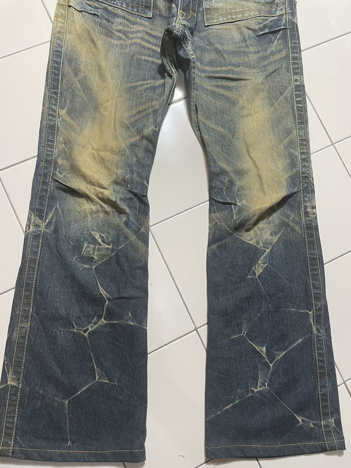 Vintage Rare Blue Way Distressed Japanese Flaire Cut Jeans Size US 35 - 3 Thumbnail