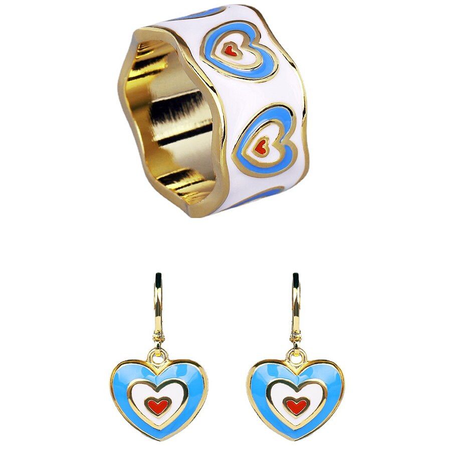 Jewelry Sweet Love Enamel Ring Earrings Jewelry Sets Size ONE SIZE - 2 Thumbnail