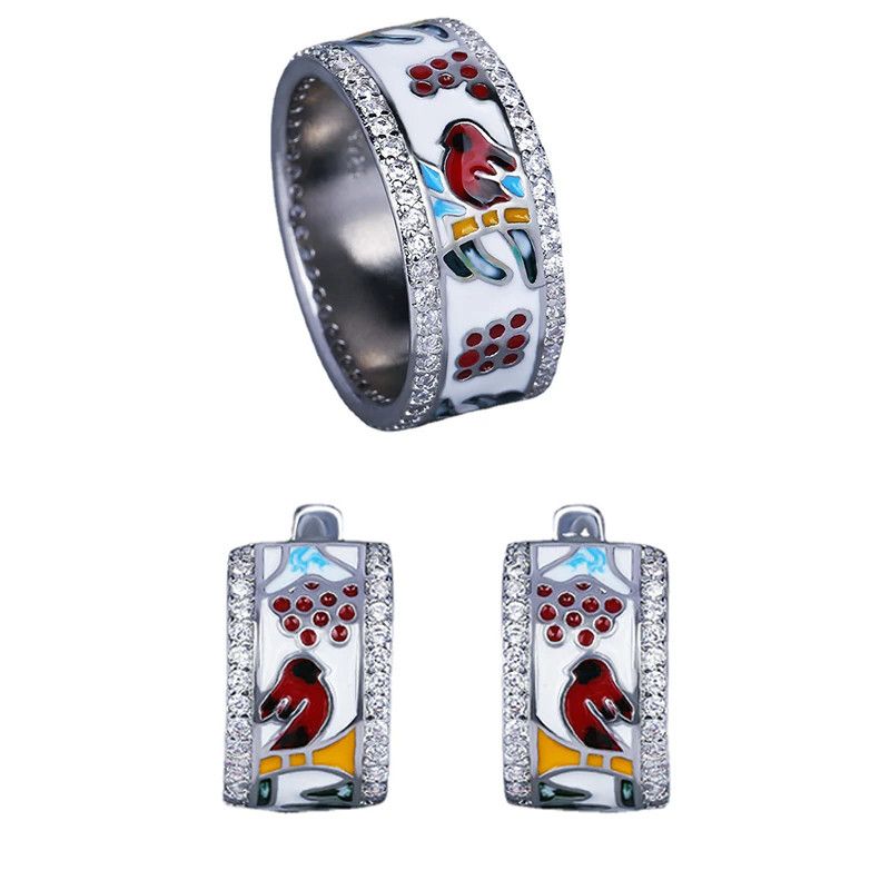 Jewelry Bird Enamel Ring Earrings Jewelry Sets Size ONE SIZE - 1 Thumbnail
