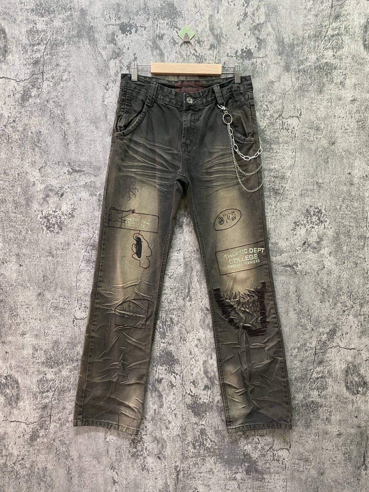 Seditionaries THLETIC DEPT COLLEGE Dark Brown Rare Acid Wash Design Pants Size US 29 - 1 Thumbnail