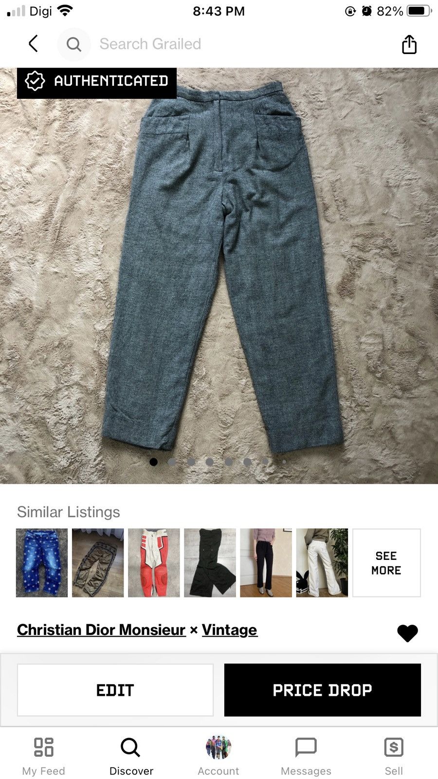Christian Dior Monsieur VINTAGE CHRISTIAN DIOR HERRINGBONE WOOL PANTS #5722-204 Size 27" / US 4 / IT 40 - 12 Thumbnail