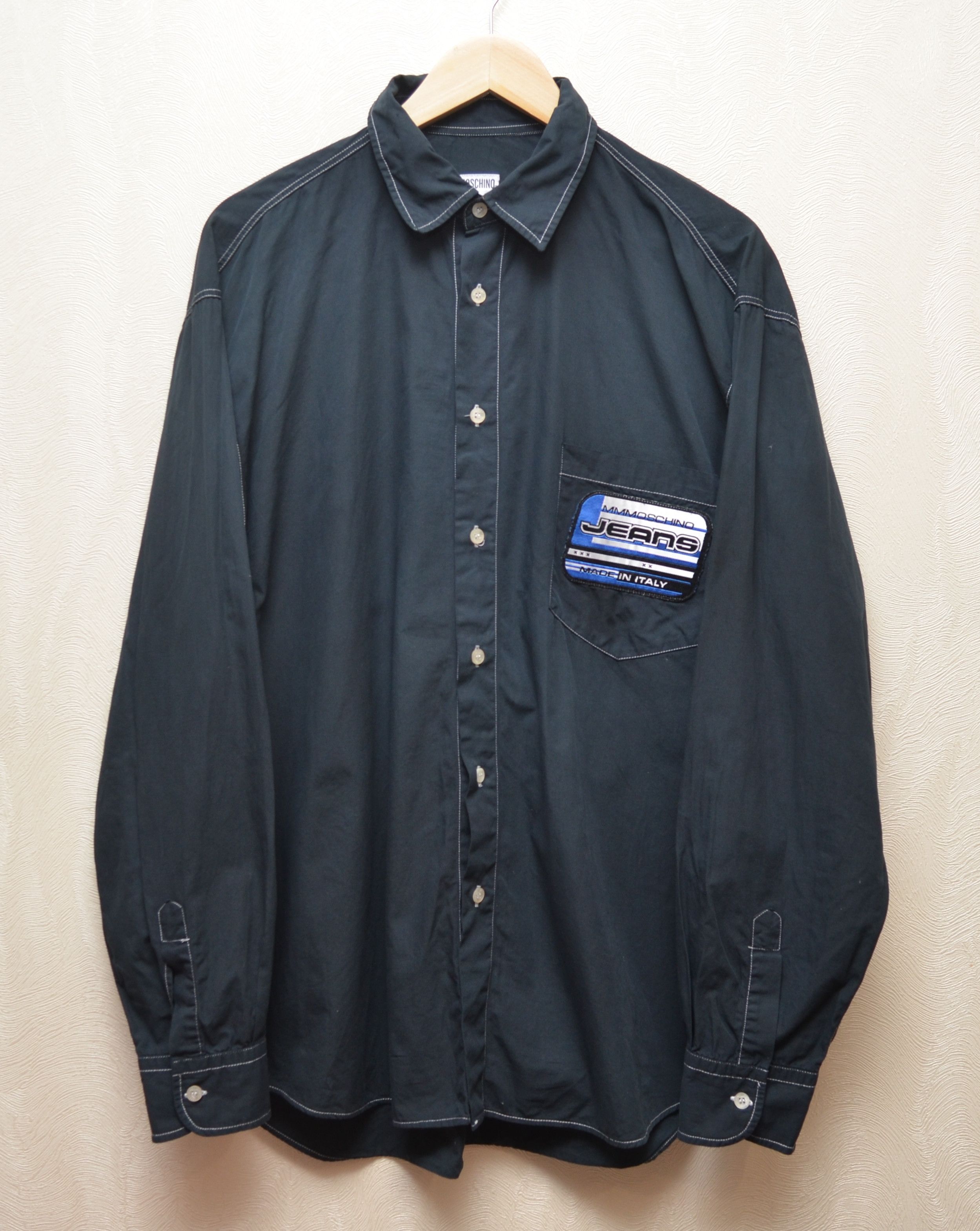 Designer × Moschino × Vintage Moschino Dark Navy Vintage Shirt Big Logo Sz XL 90s y2k Size US XL / EU 56 / 4 - 1 Thumbnail