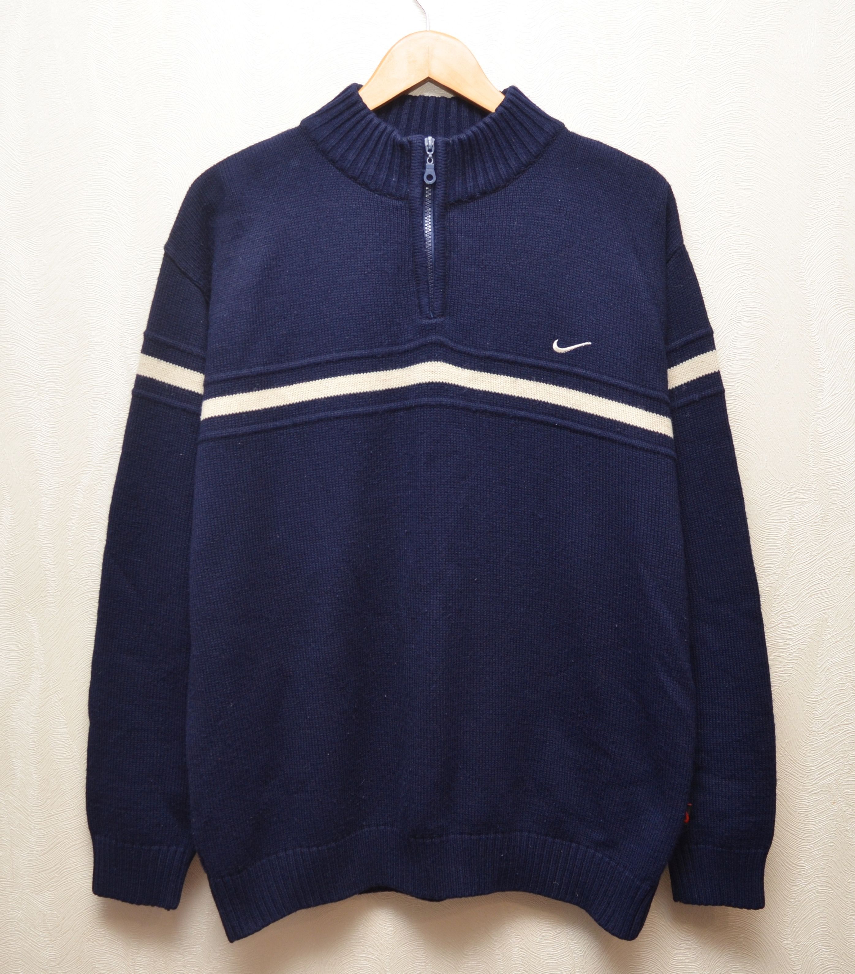 Nike × Vintage Vintage 90s Navy Nike Embroided Logo Knit Sweater y2k Size US XL / EU 56 / 4 - 1 Thumbnail