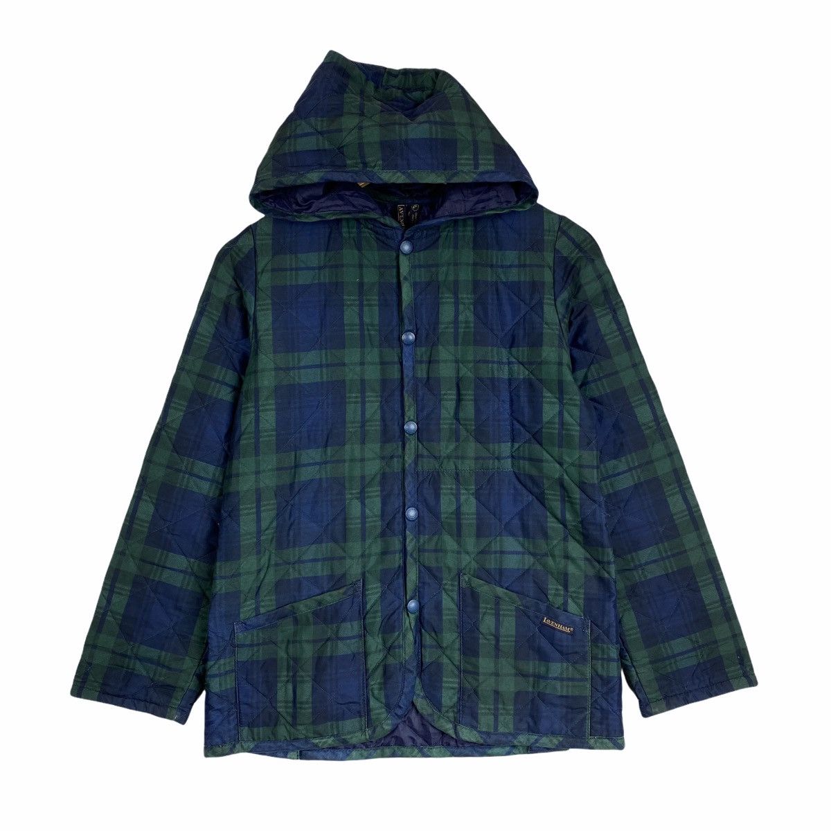 image of Lavenham England Tartan Design Quilted Hoodie Jacket in Green Tartan, Men's (Size XS)