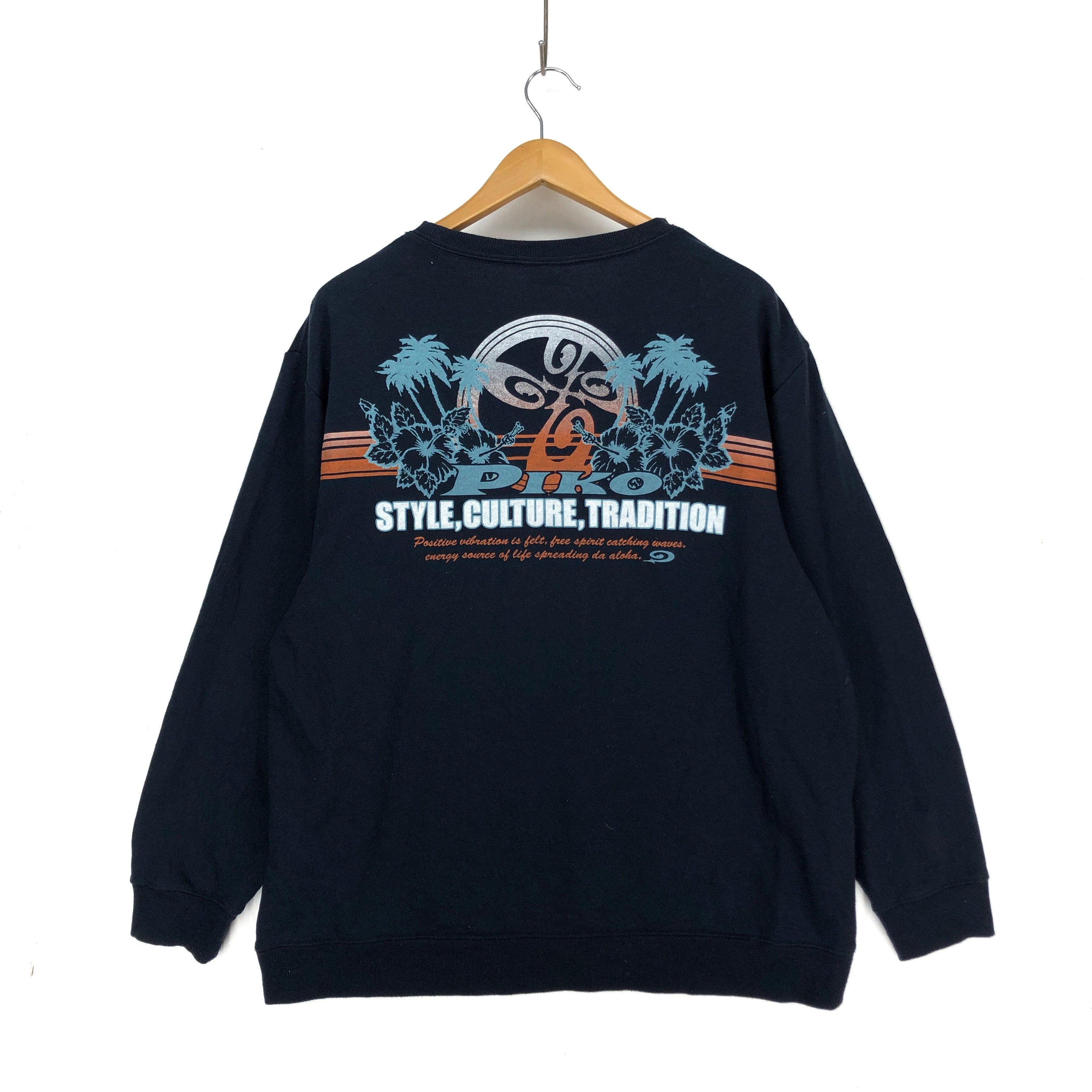 image of Hawaiian Shirt x Surf Style Piko Hawaiian Longboard Crew Neck Sweatshirt 1393-50 in Black (Size XL)