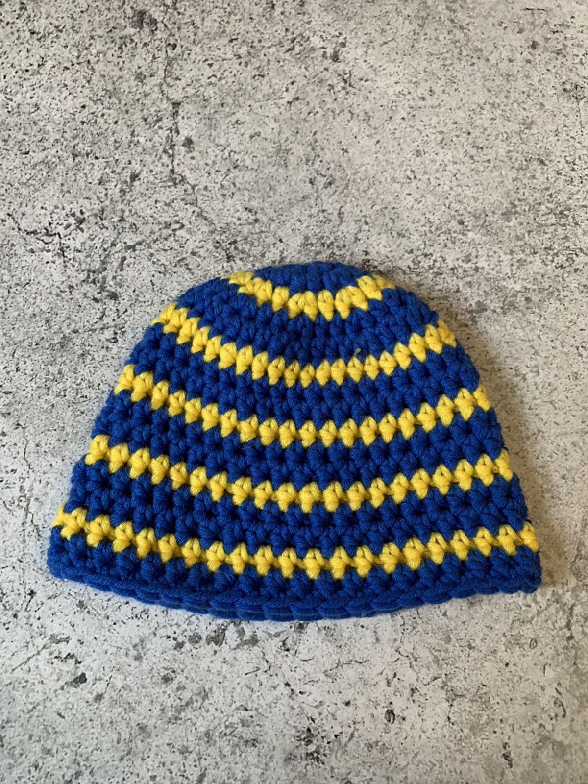 Handmade Blue yellow handmade knit beanie Ukraine Size ONE SIZE - 1 Thumbnail