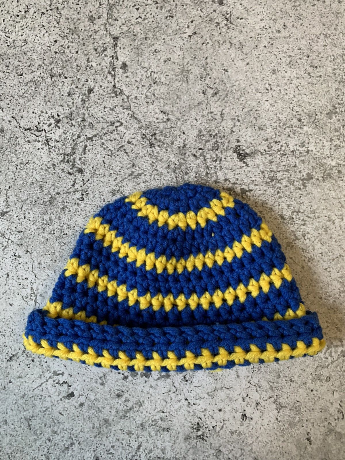 Handmade Blue yellow handmade knit beanie Ukraine Size ONE SIZE - 7 Thumbnail