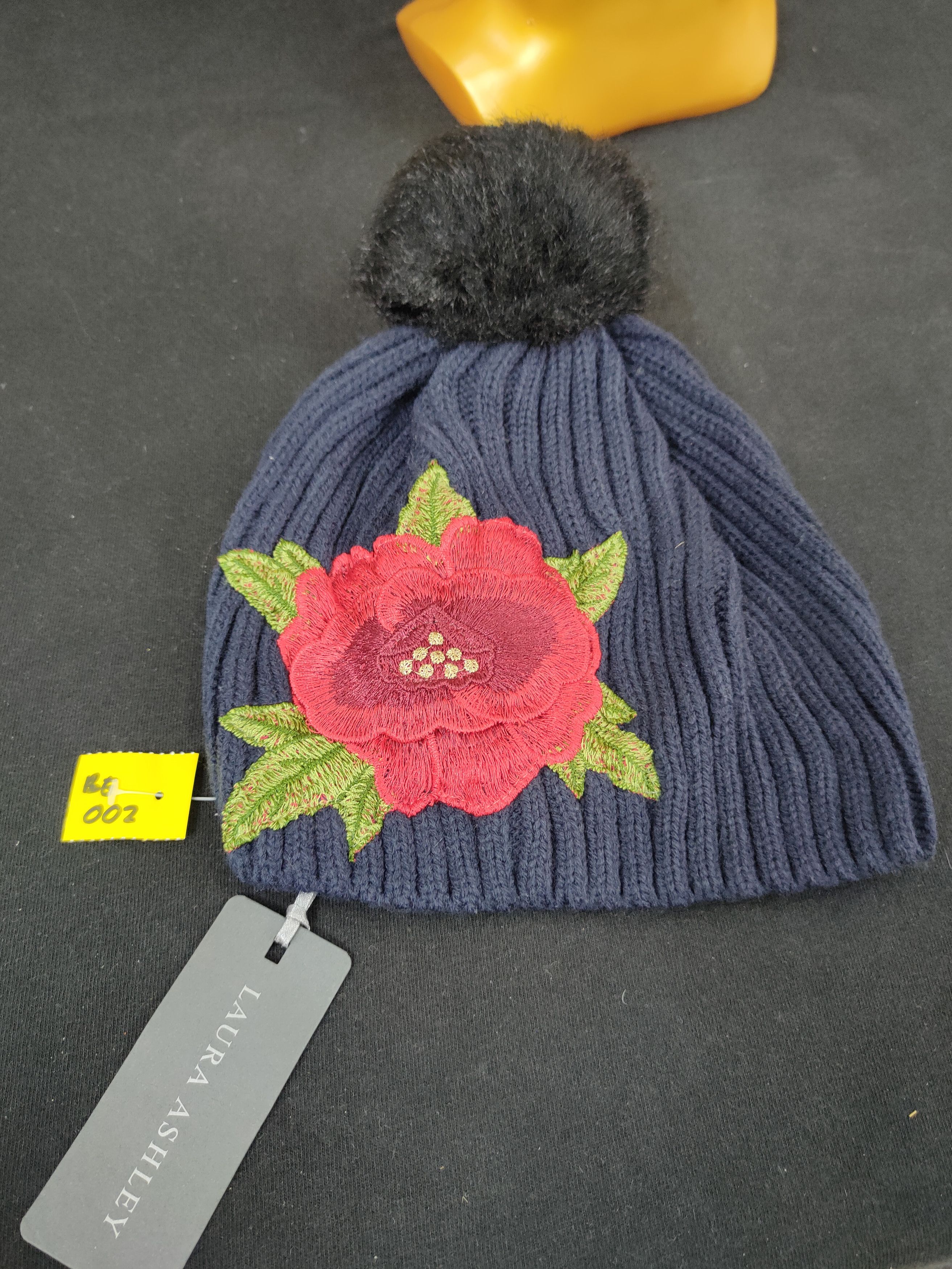 Laura Ashley art big flower embroidered beanie snowcap #002