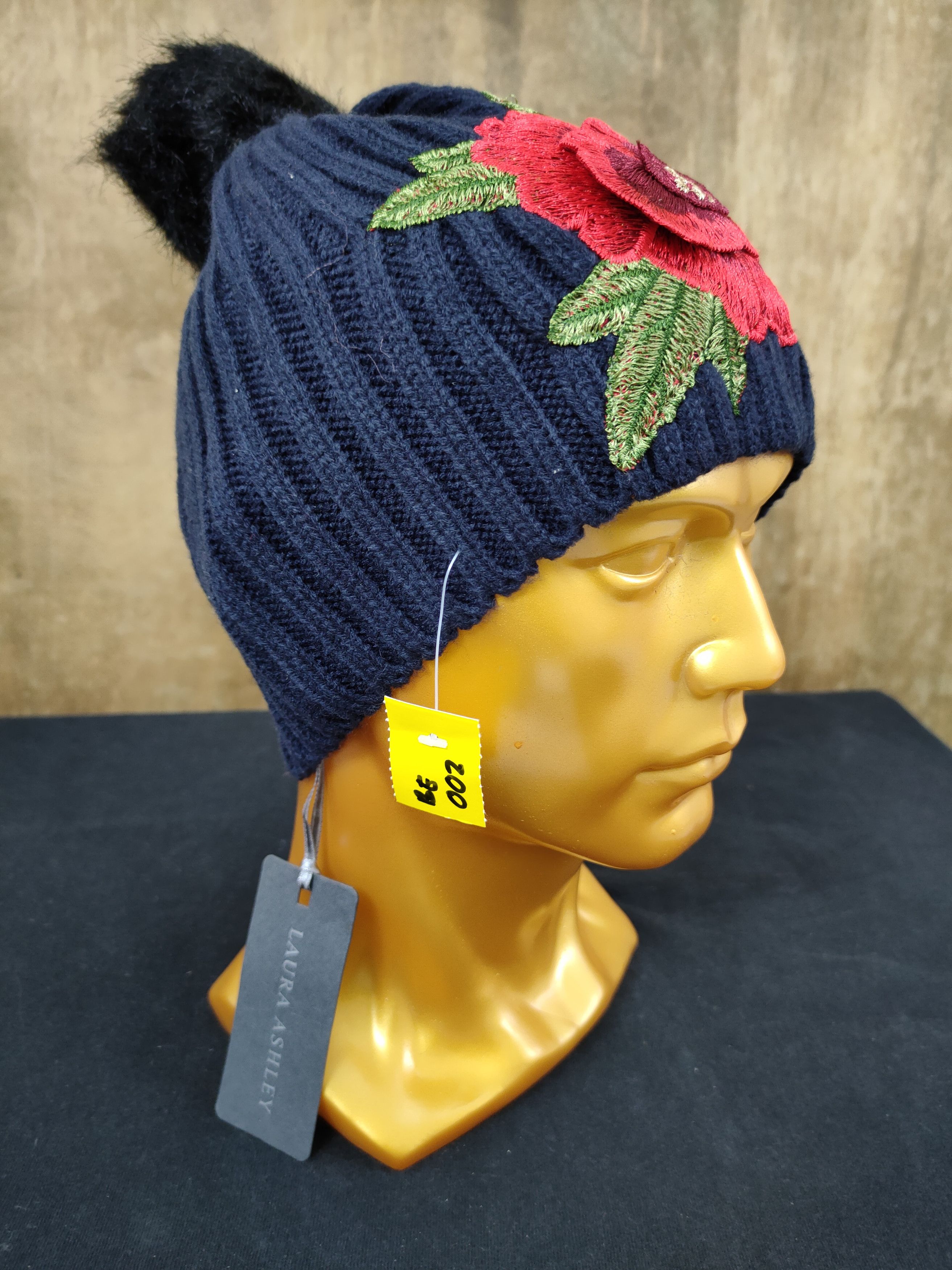 Laura Ashley art big flower embroidered beanie snowcap #002