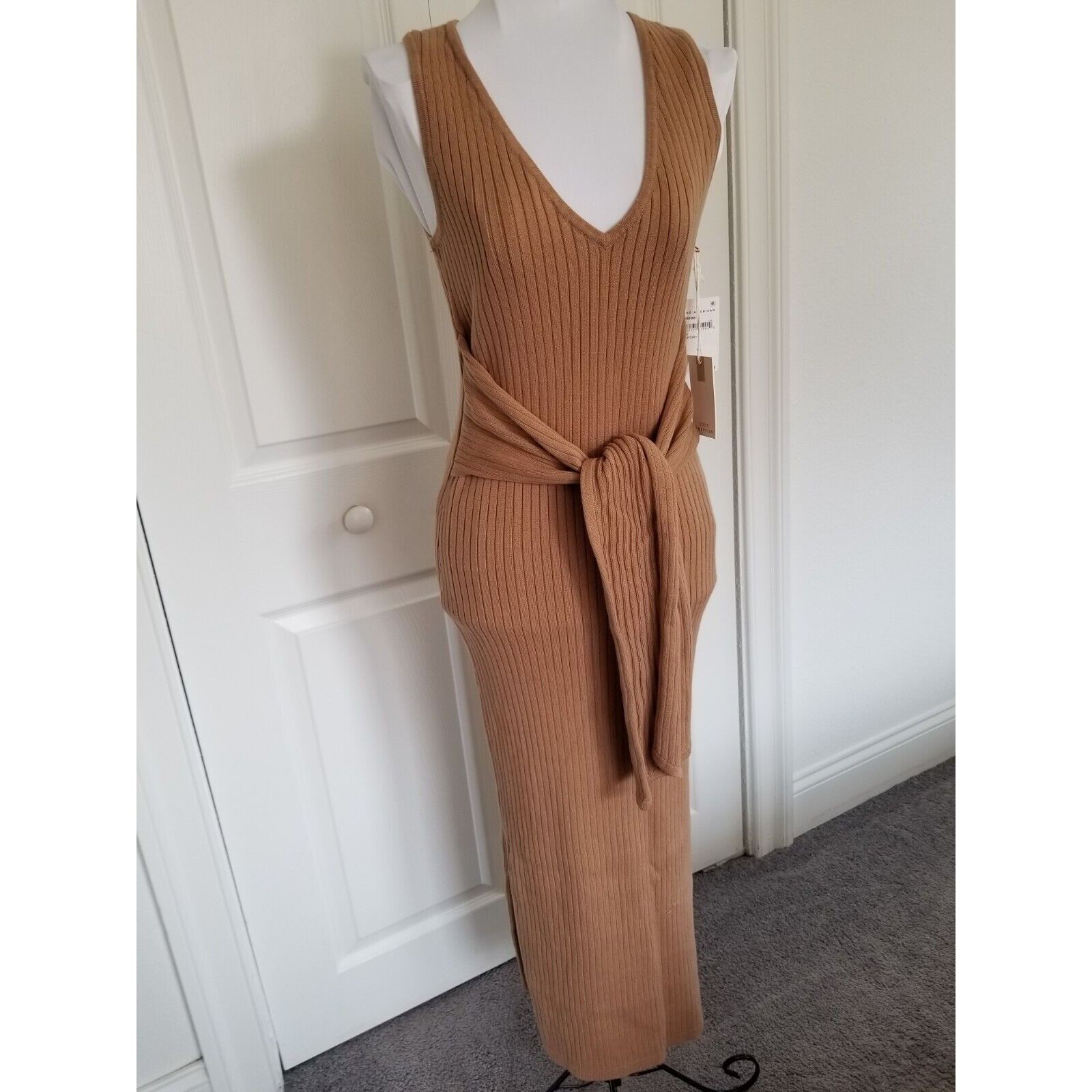 strapless open back dress Belted Ribbed M-Slit Midi Dress main image 1