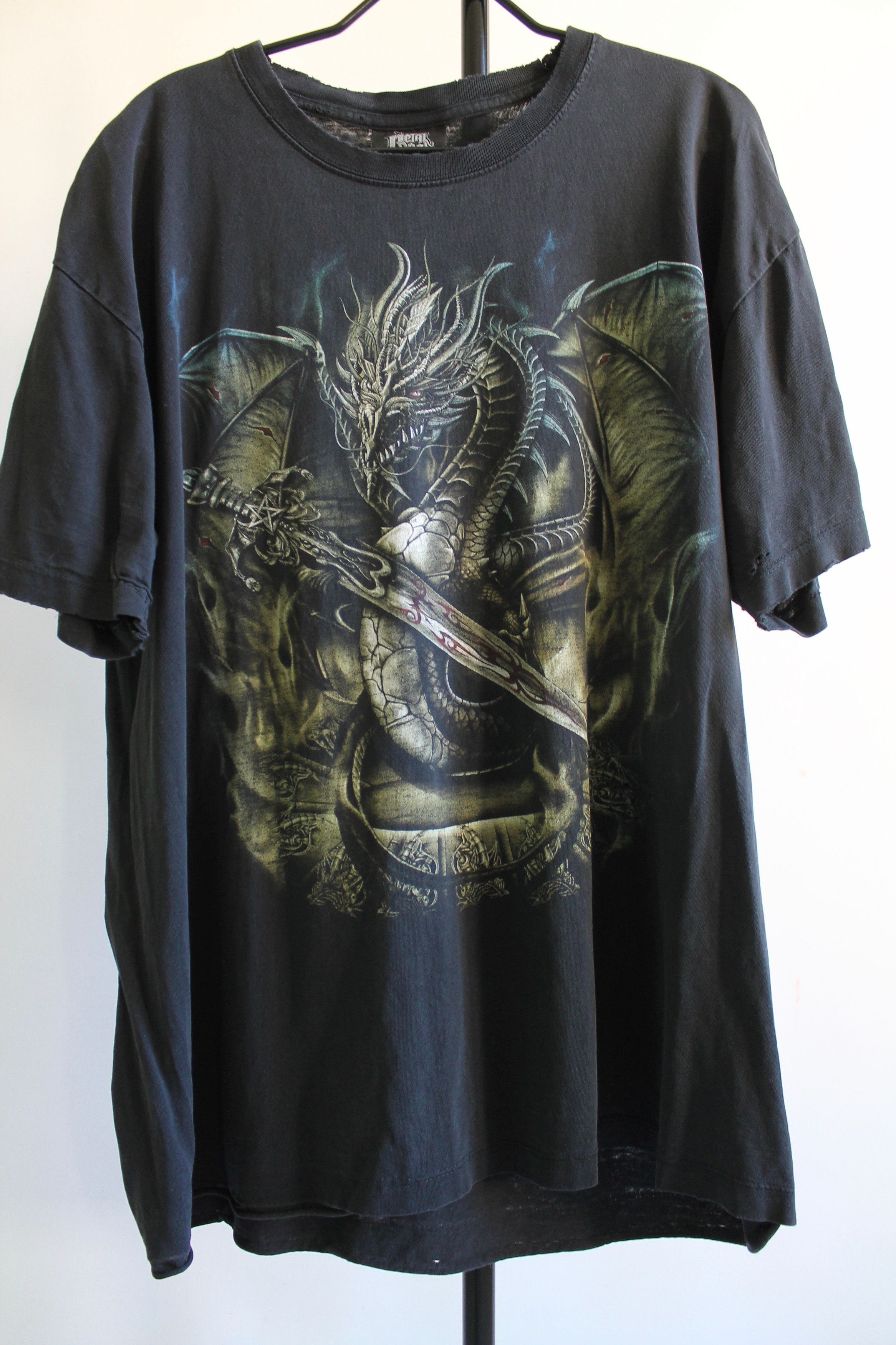 Japanese Brand 90's Vintage Metal Rock Dragon worn t shirt tee XL TRASHED Size US XL / EU 56 / 4 - 2 Thumbnail