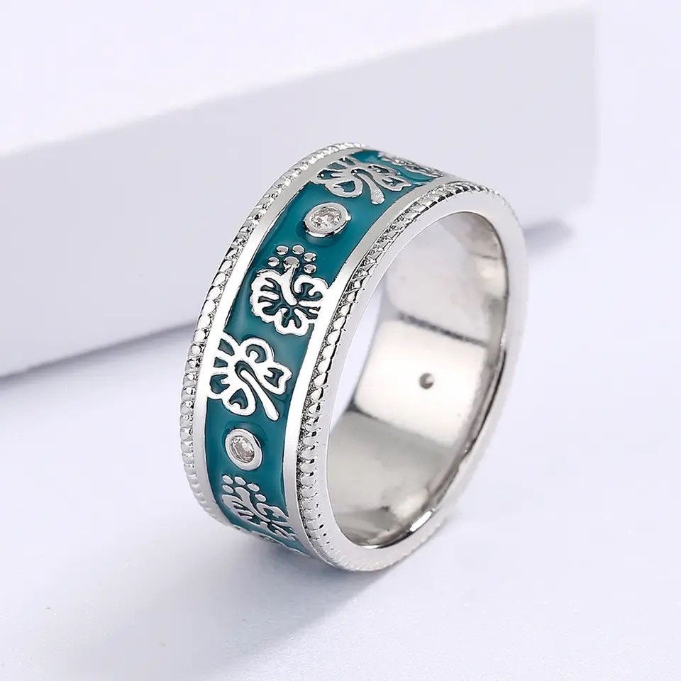 Jewelry Classic Epoxy Enamel Flower Ring Size ONE SIZE - 1 Thumbnail