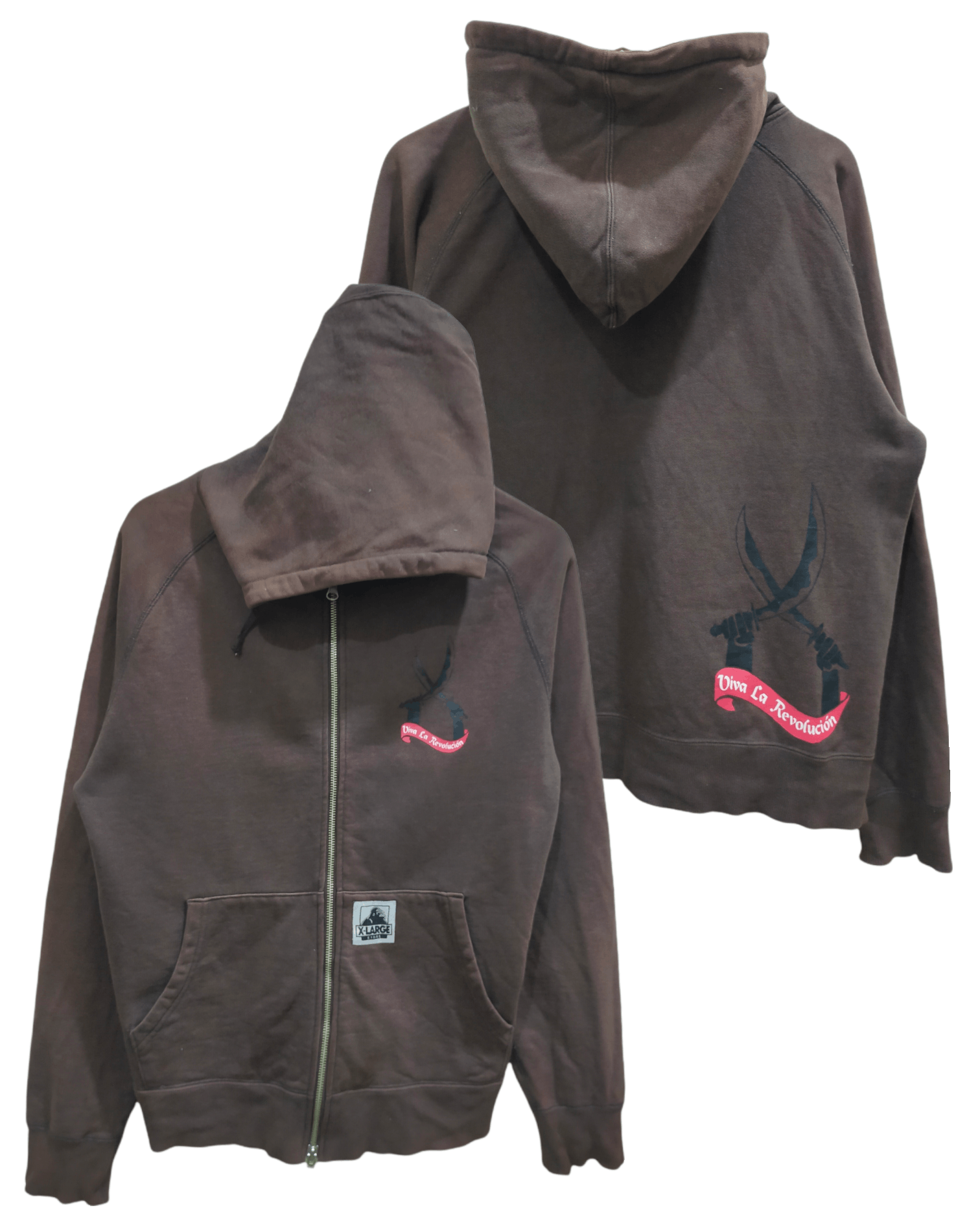 image of X Large X-Large Viva La Revolution Zip Up Hoodie in Faded Brown, Men's (Size Small)