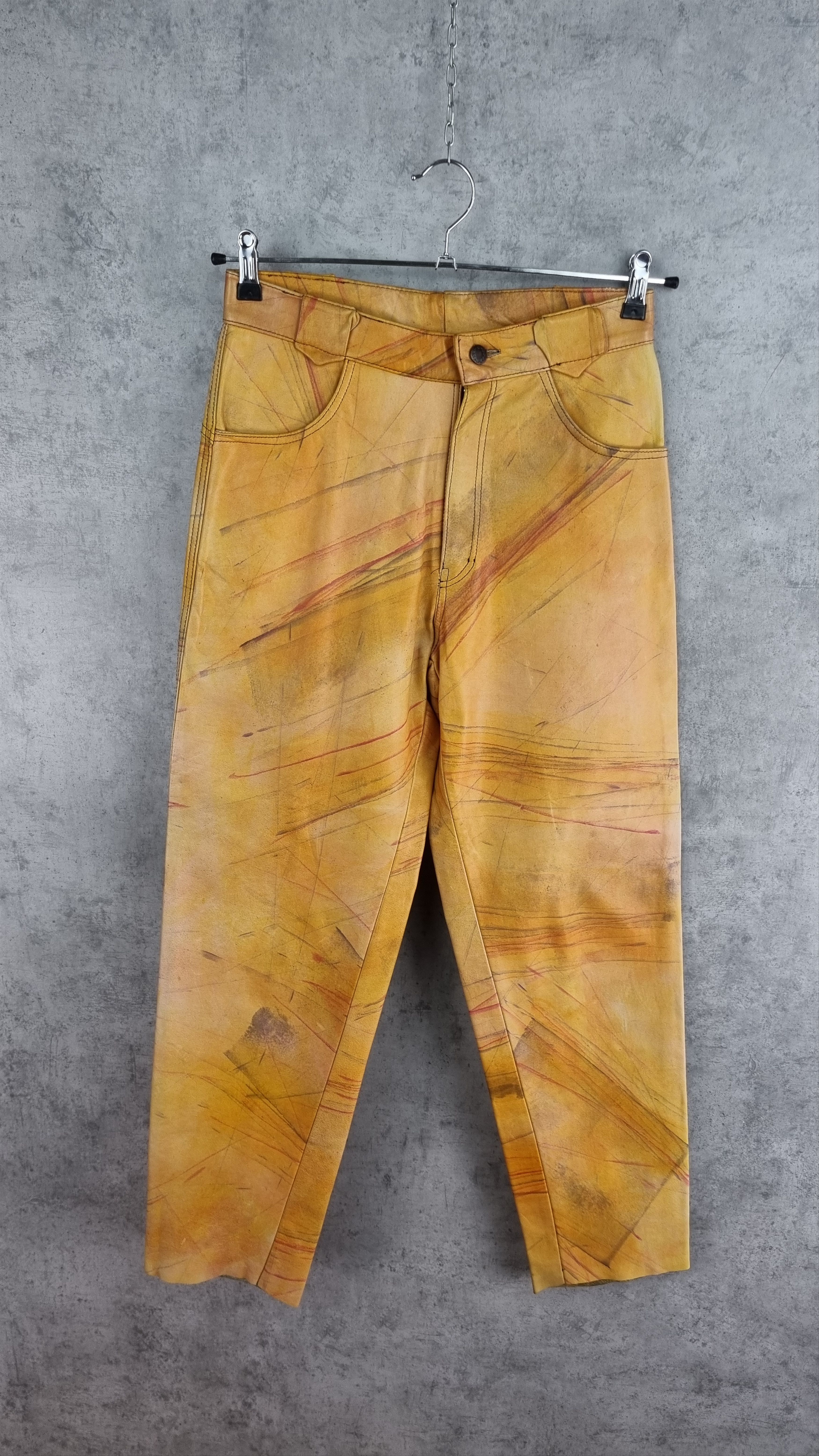 Vintage 90s Rare Leather Painted Pants MAISON MARGIELA Style Size US 29 - 2 Thumbnail
