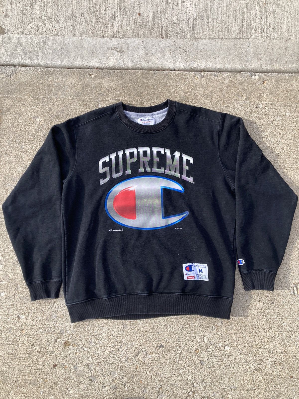 Champion Supreme Supreme Champion Chrome Crewneck SS19 Black Grailed