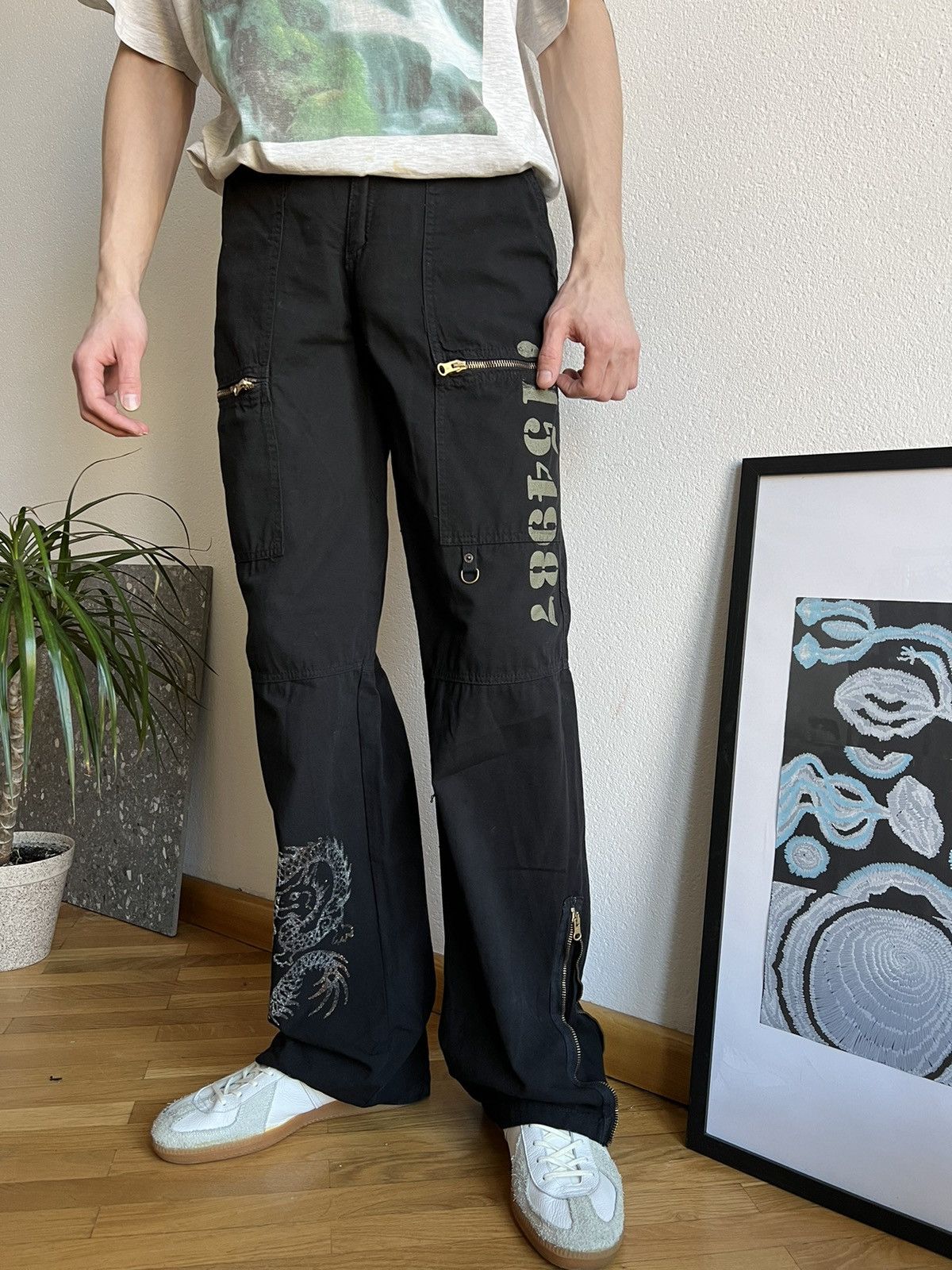 Japanese Brand × Vintage Vintage Japanese Dragon Print Cargo Pants y2k Size US 30 / EU 46 - 10 Thumbnail