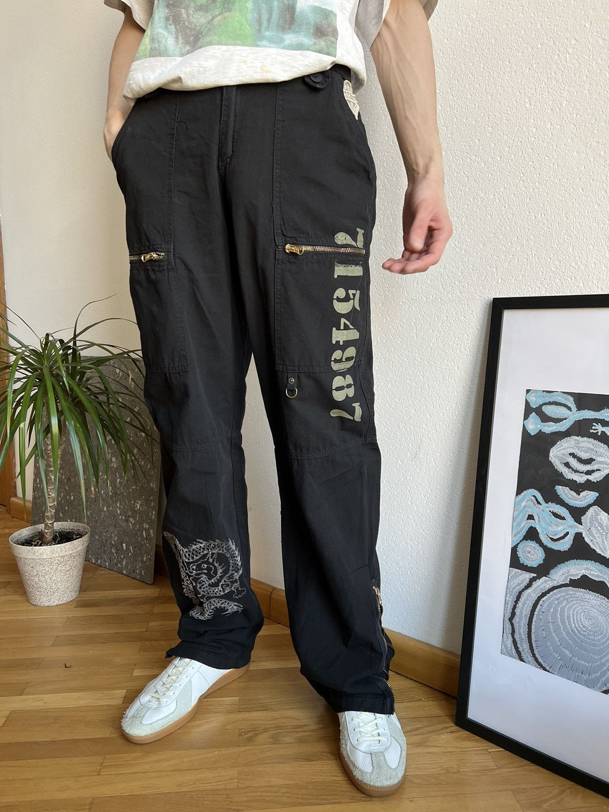 Japanese Brand × Vintage Vintage Japanese Dragon Print Cargo Pants y2k Size US 30 / EU 46 - 7 Thumbnail