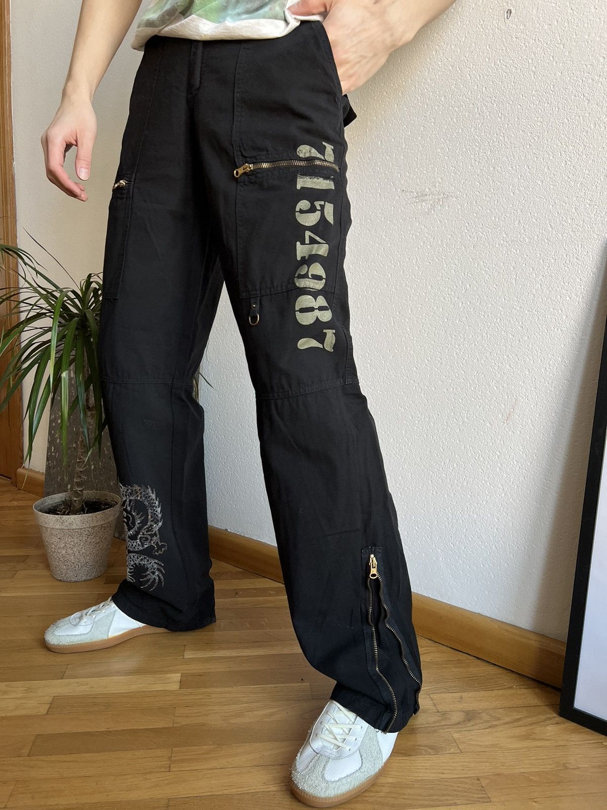 Japanese Brand × Vintage Vintage Japanese Dragon Print Cargo Pants y2k Size US 30 / EU 46 - 1 Thumbnail