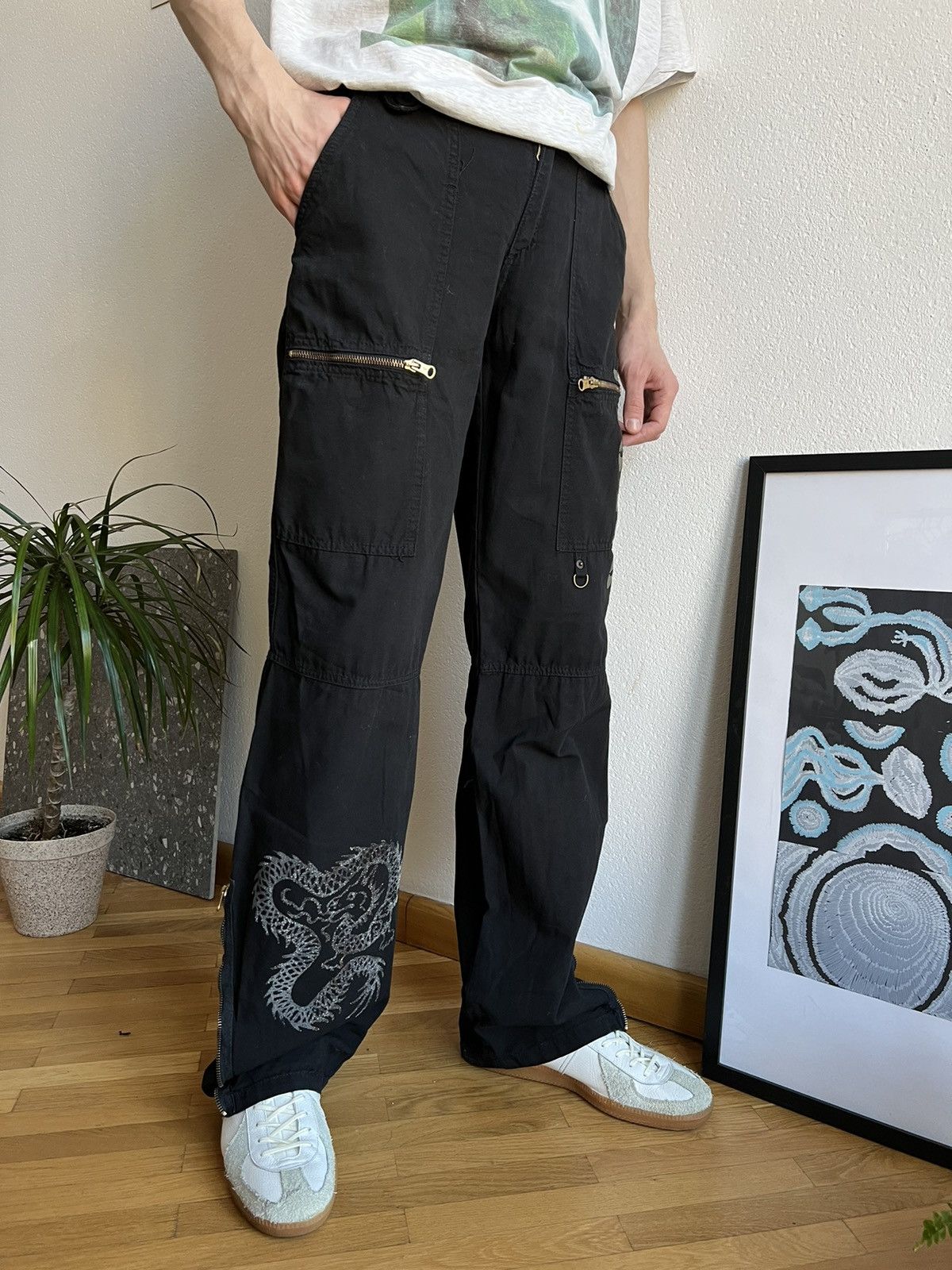 Japanese Brand × Vintage Vintage Japanese Dragon Print Cargo Pants y2k Size US 30 / EU 46 - 5 Thumbnail