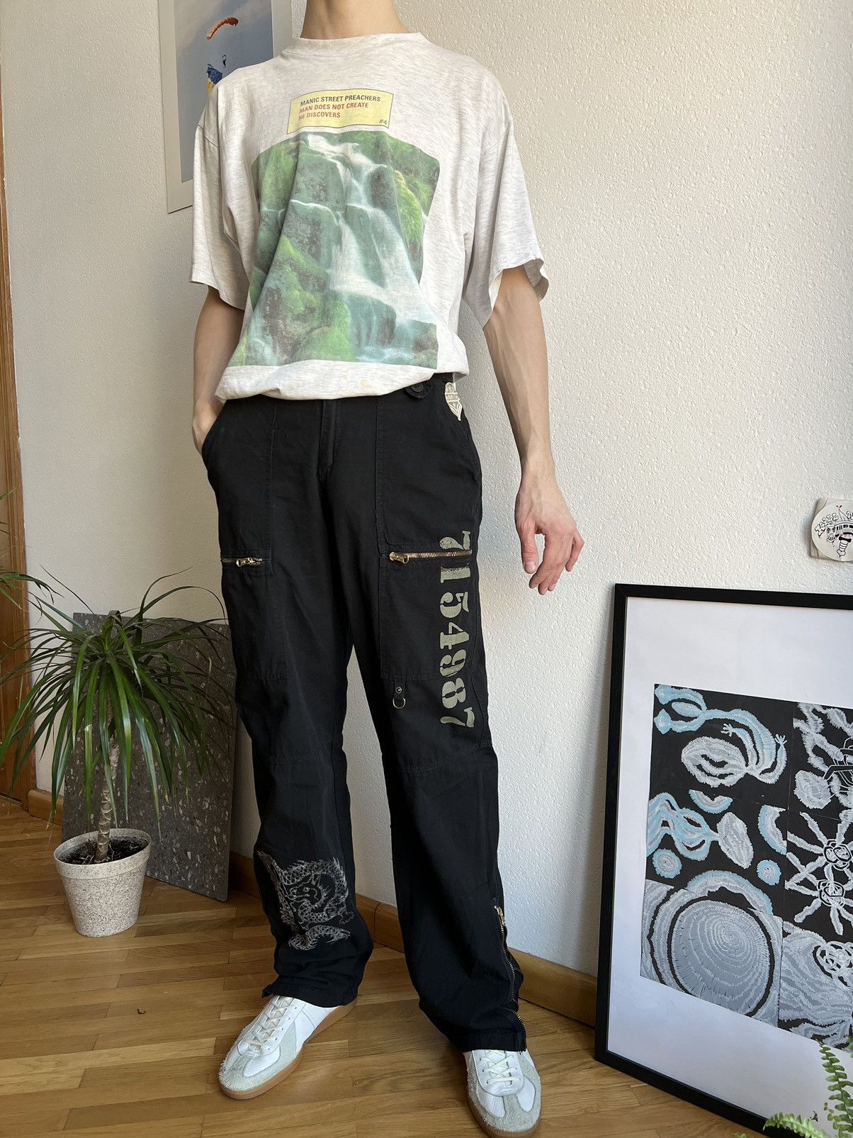 Japanese Brand × Vintage Vintage Japanese Dragon Print Cargo Pants y2k Size US 30 / EU 46 - 8 Thumbnail