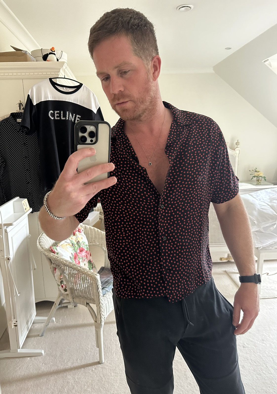 Celine $840 SS20 Celine polka dot Hawaiian shirt Hedi Slimane Size US M / EU 48-50 / 2 - 4 Thumbnail