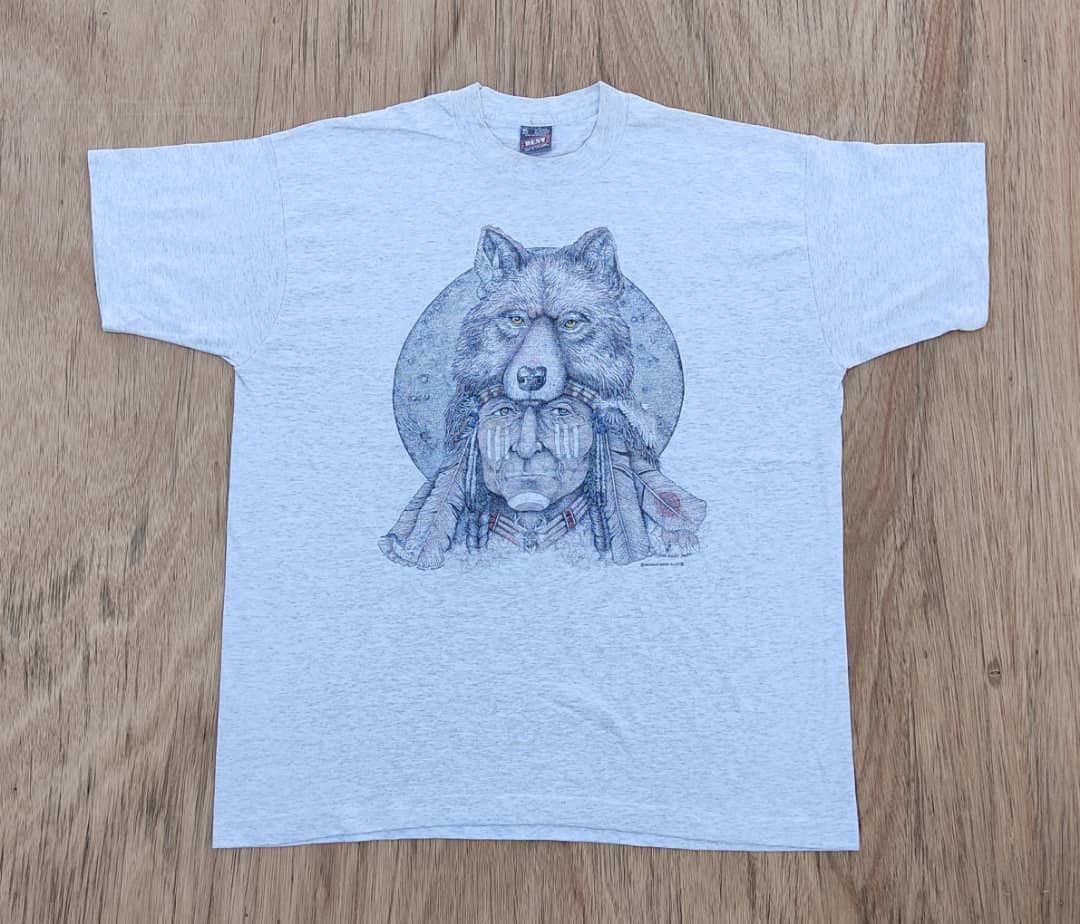 image of Animal Tee x Fruit Of The Loom Vintage Red Indian in Grey, Men's (Size XL)