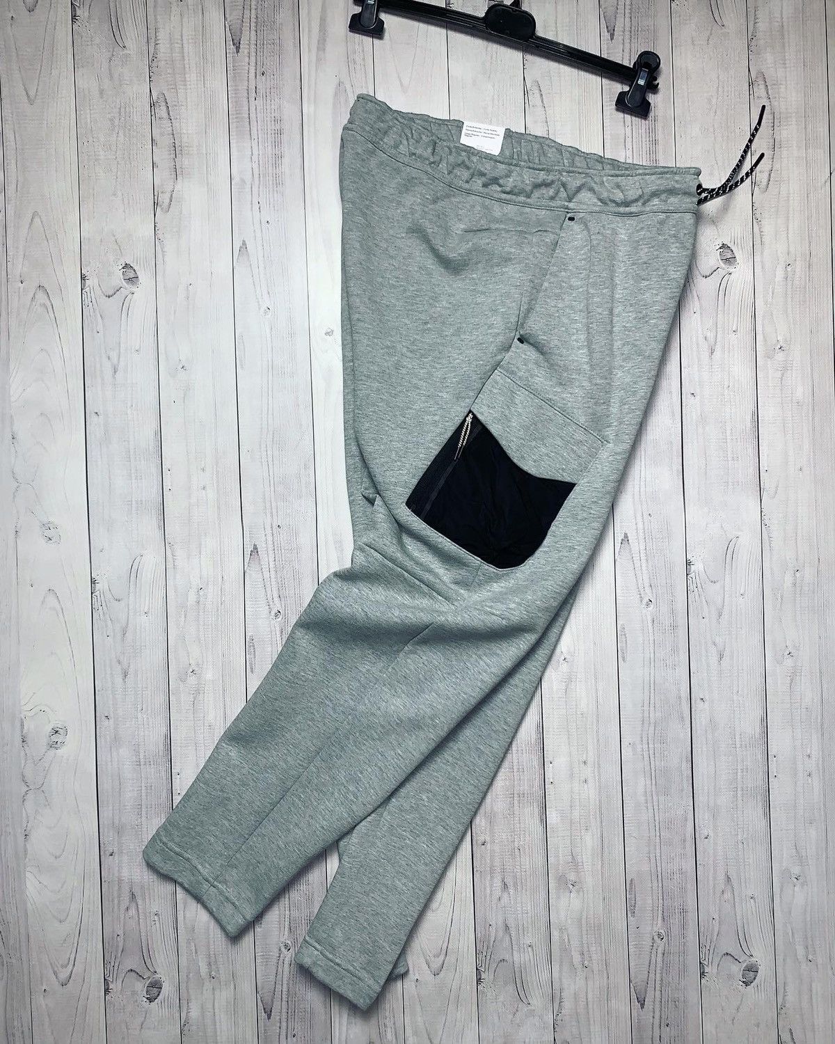 image of Nike Tech Fleece Drill Joggers Cargo Black Pocket in Grey, Men's (Size 34)