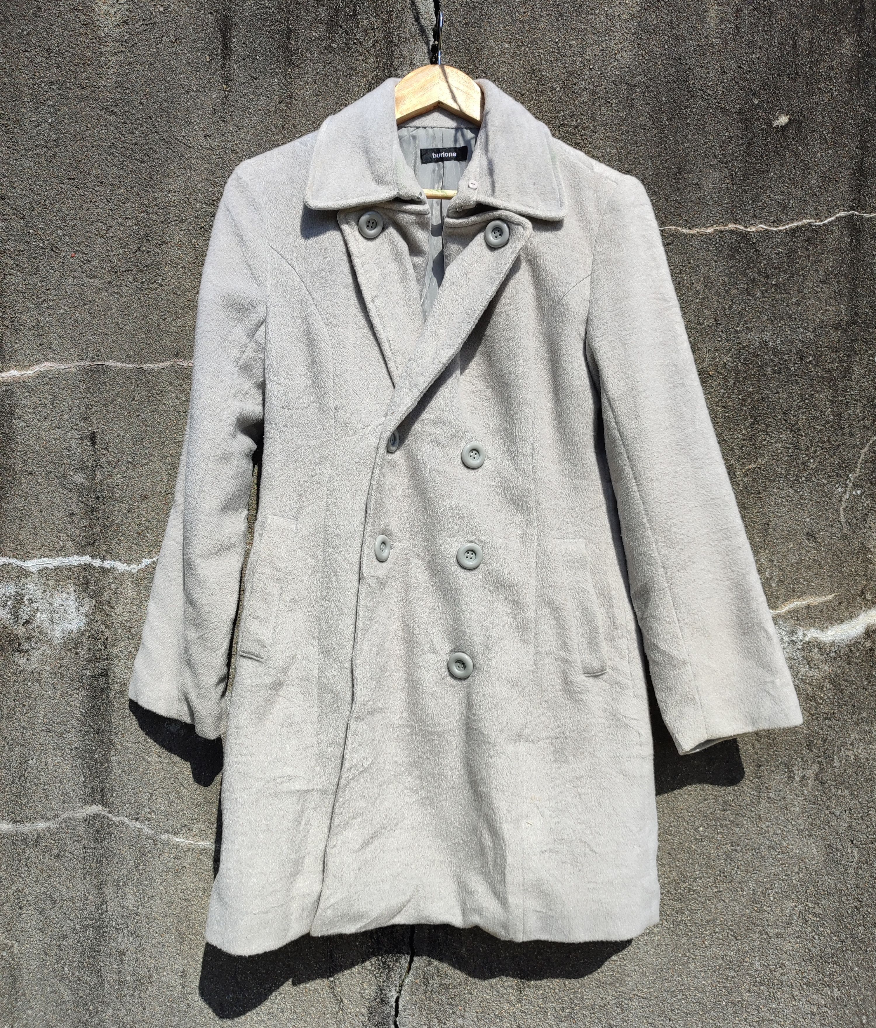 image of Designer Steal Burlone Double Breasted Peacoat Nice Design in Grey, Men's (Size Small)