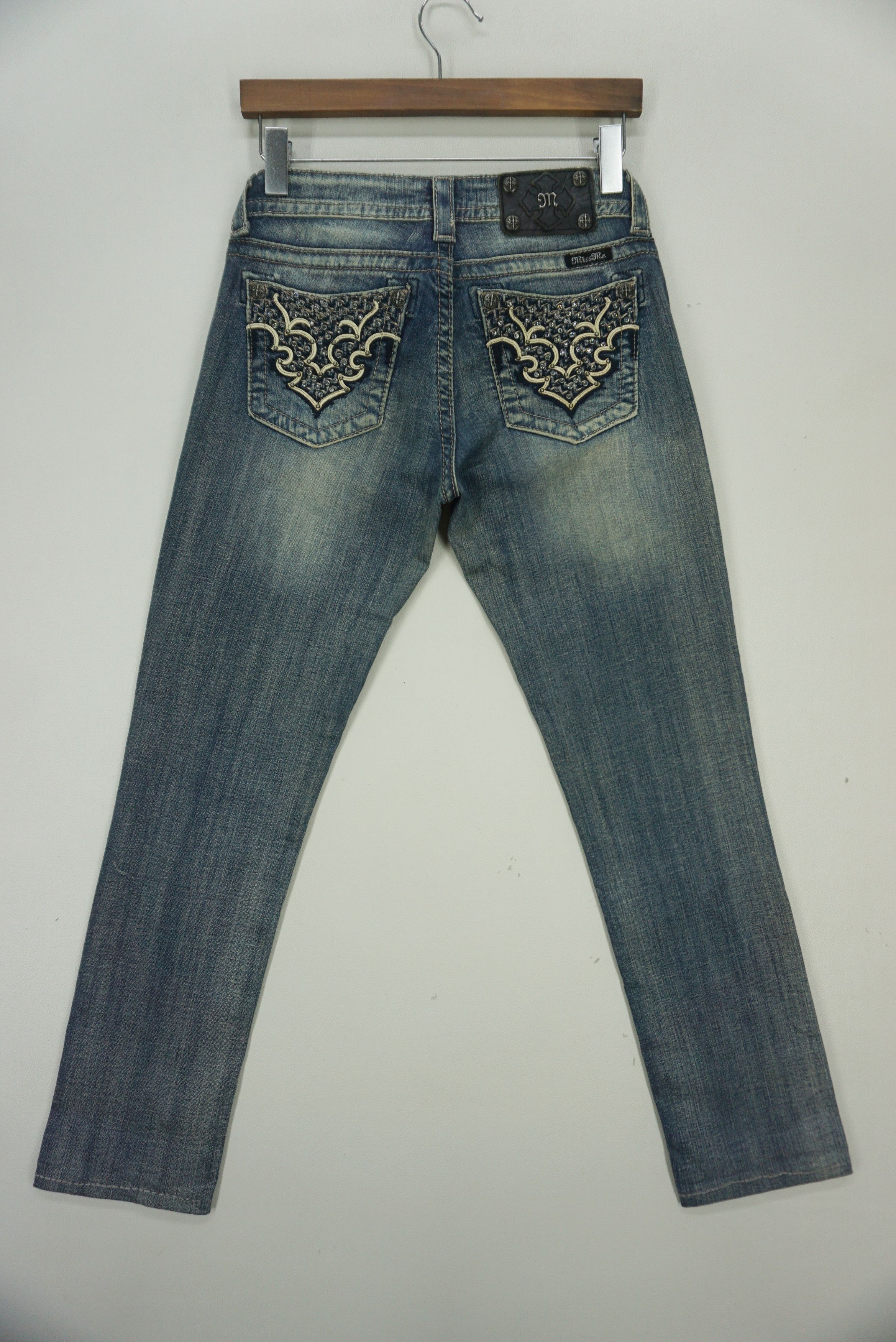 image of Boyfriend Jeans Mid Rise Ankle Miss Me Embellished Pants in Blue, Women's (Size 26)