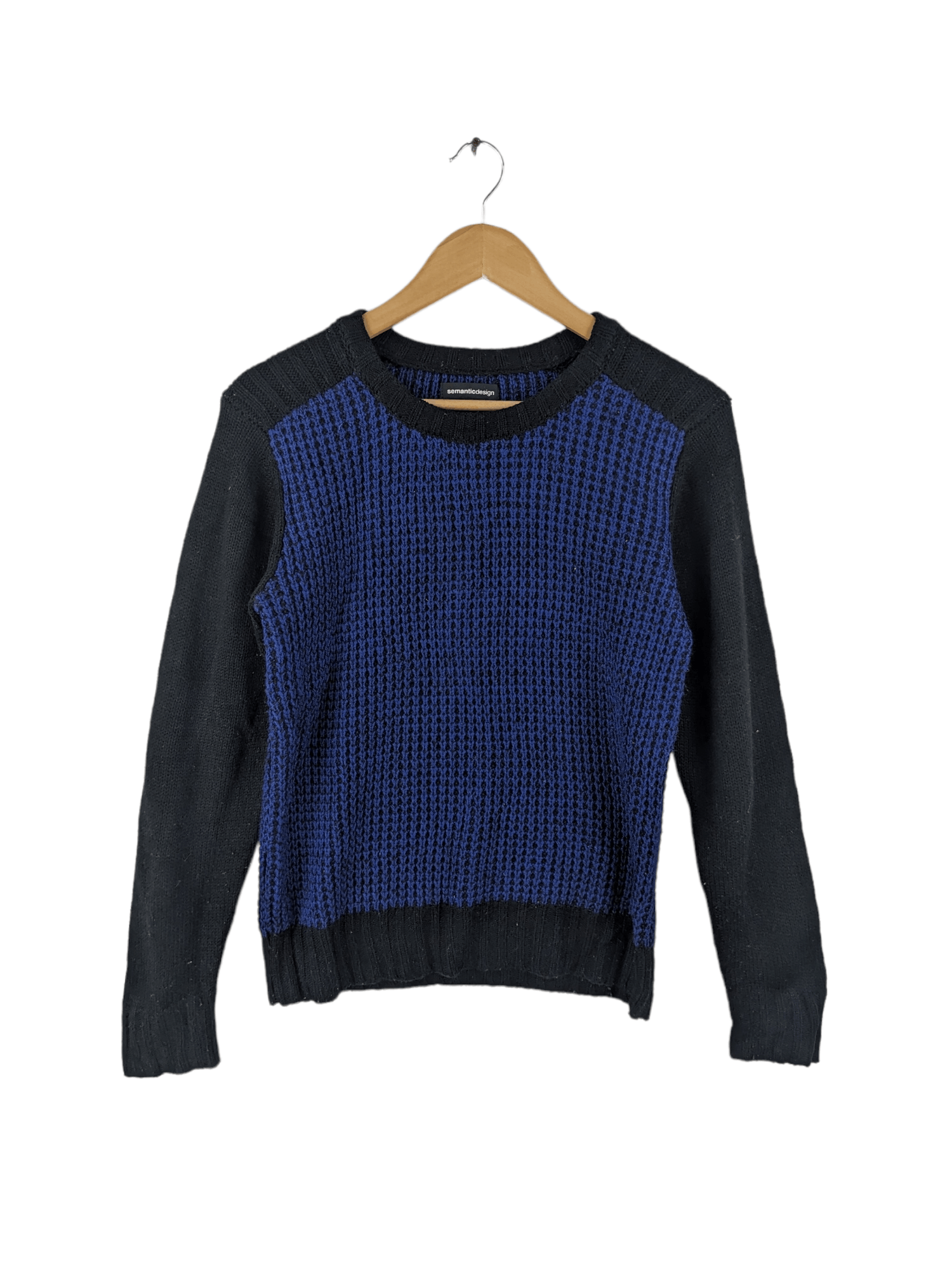 image of Aran Isles Knitwear x Semantic Design Fishnet Knitwear Inspired Yohji Yamamoto in Black Blue (Size 