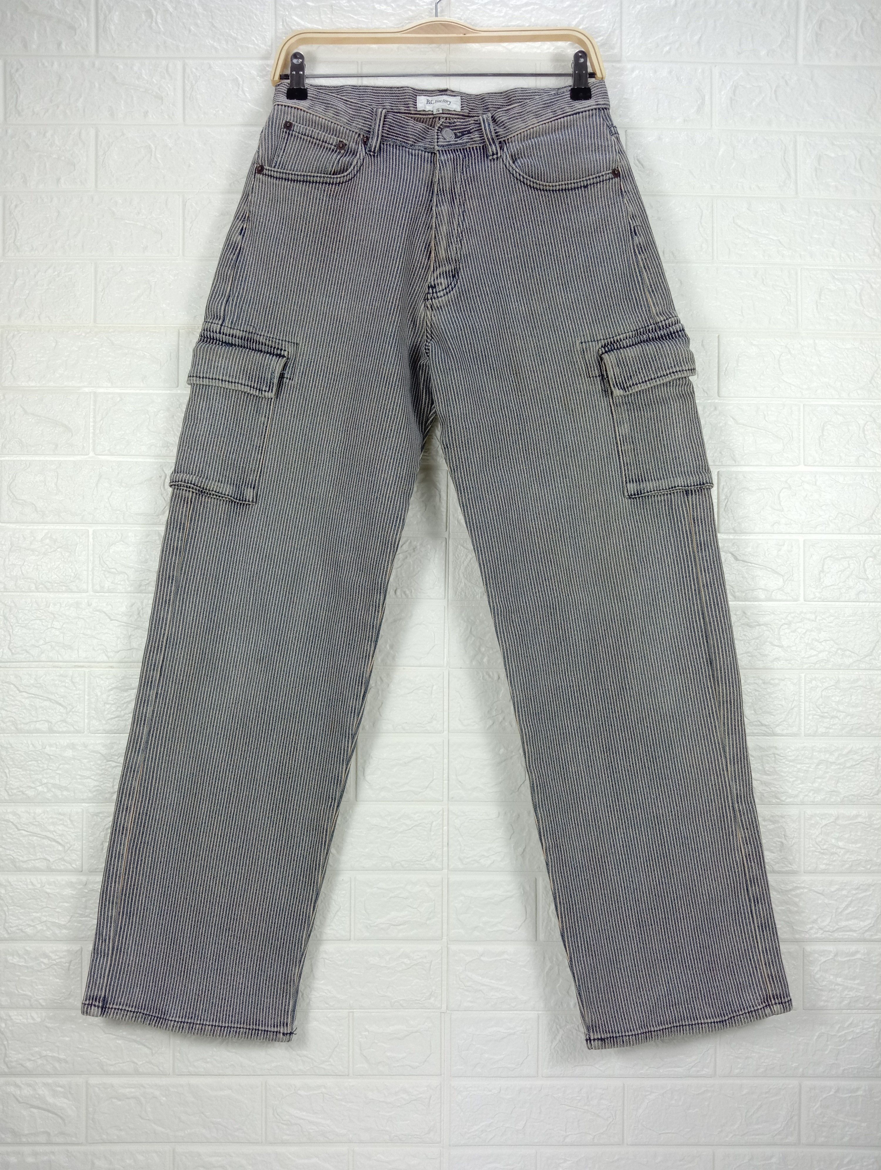 image of Vintage Baggy Cargo Jeans Japanese B.c Factory Striped Hickory Denim, Men's (Size 29)
