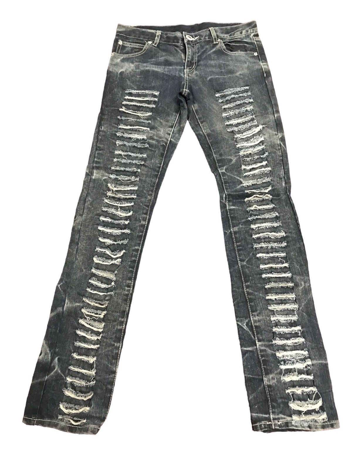 Japanese Brand 🔥🔥Very Rare Unbrand Distressed Rare Design Slim Fit Jeans Size US 32 / EU 48 - 1 Thumbnail