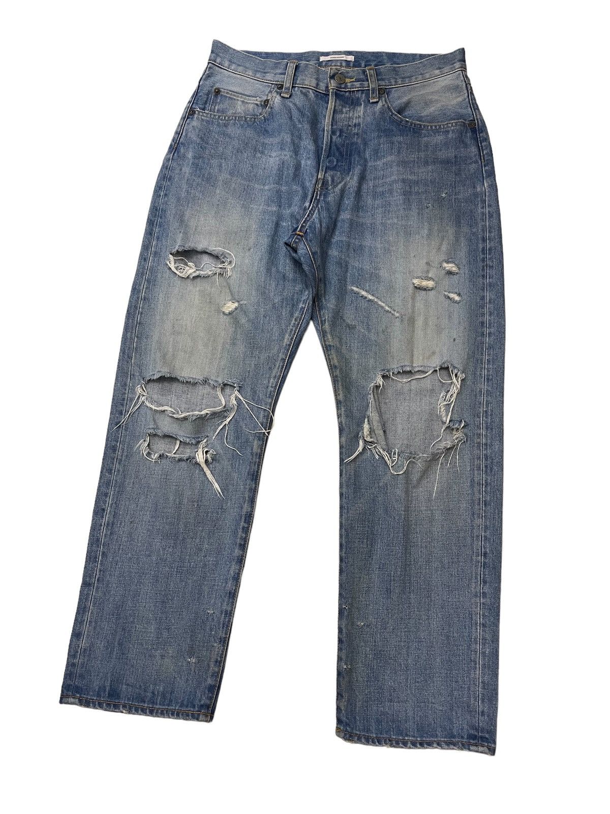 Japanese Brand Buckle Back Distressed Ripped Jeans Size US 30 / EU 46 - 5 Thumbnail