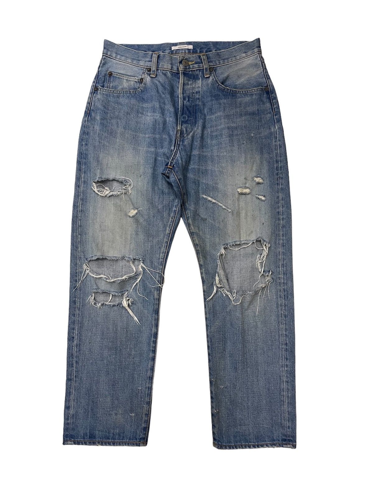 image of Distressed Denim x Journal Standard Buckle Back Distressed Ripped Jeans in Blue Denim (Size 30)