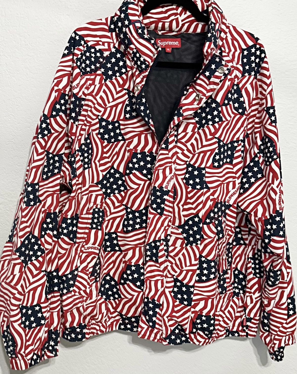 image of Supreme Raglan Court Hooded Jacket in Usa Flags, Men's (Size XL)