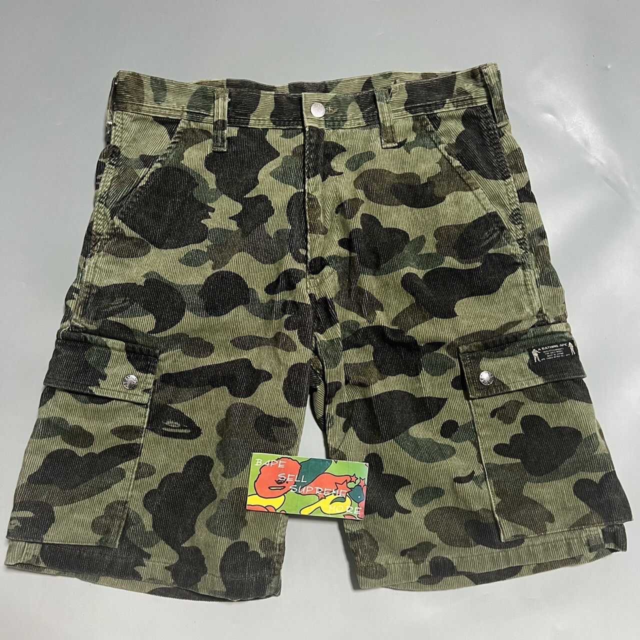 image of Bape Corduroy Short Pants Green Camo, Men's (Size 34)