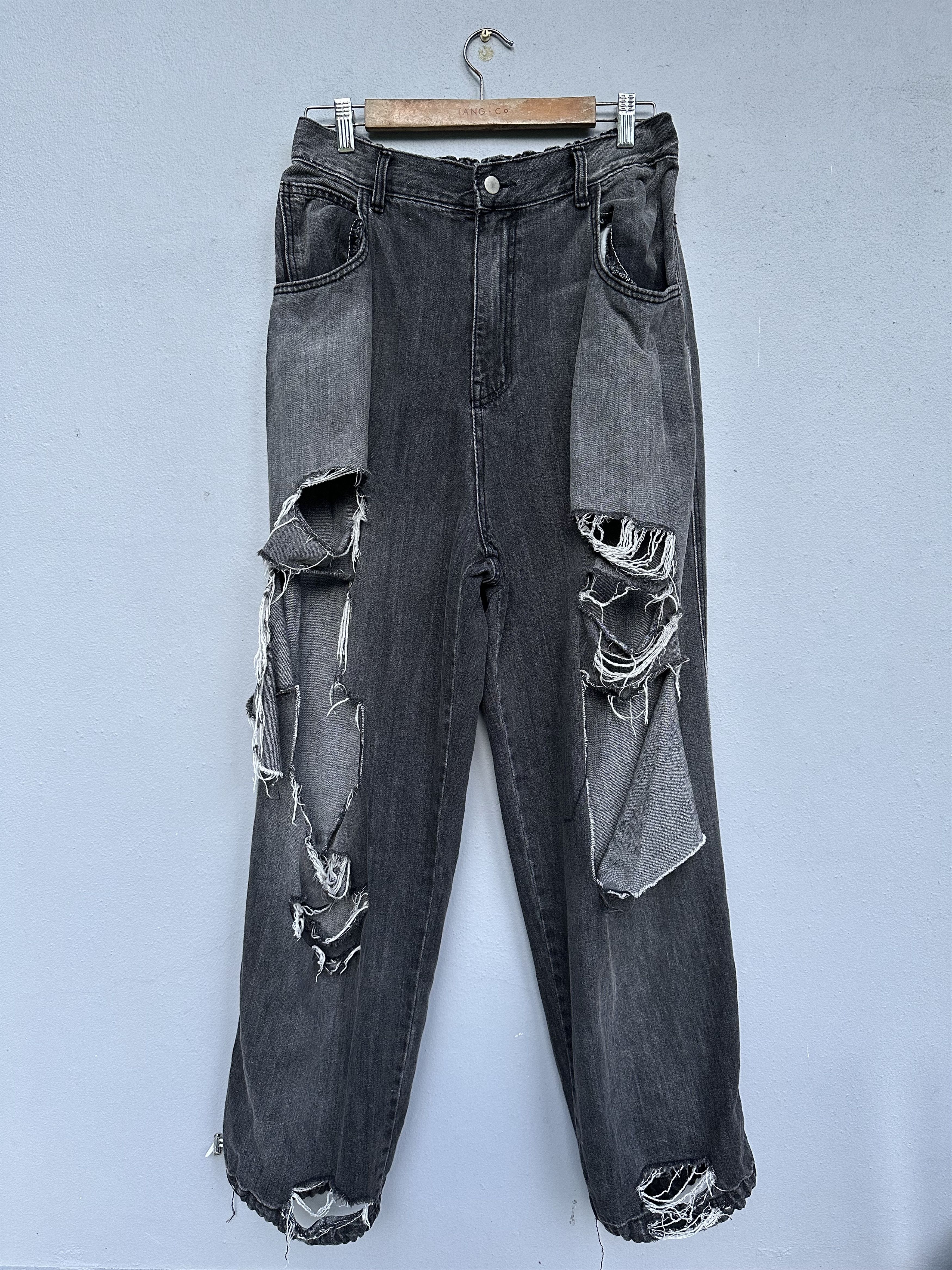 Japanese Brand Riot Glamour Distressed Rip Parachute Baggy Denim Size US 30 / EU 46 - 2 Thumbnail