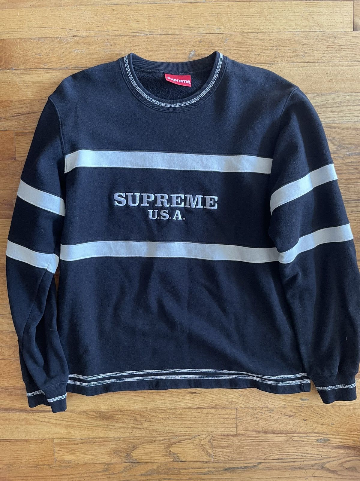 Supreme Supreme Center Stripe Crewneck Sweatshirt FW16 | Grailed