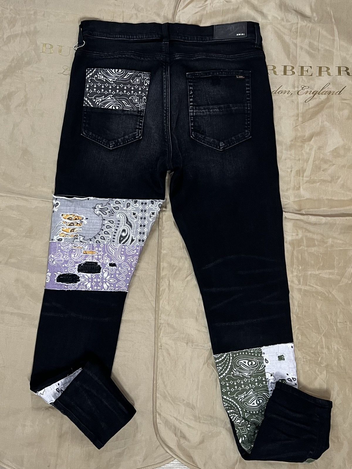 Skinny Jeans Bandana Patch Pants Amiri Men's Bandana Art Patch