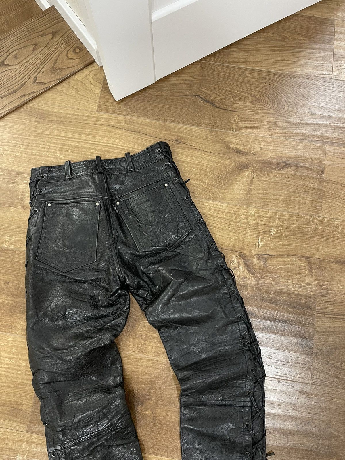Vintage Genuine Leather Black Cowboy Leather Pants Size 28