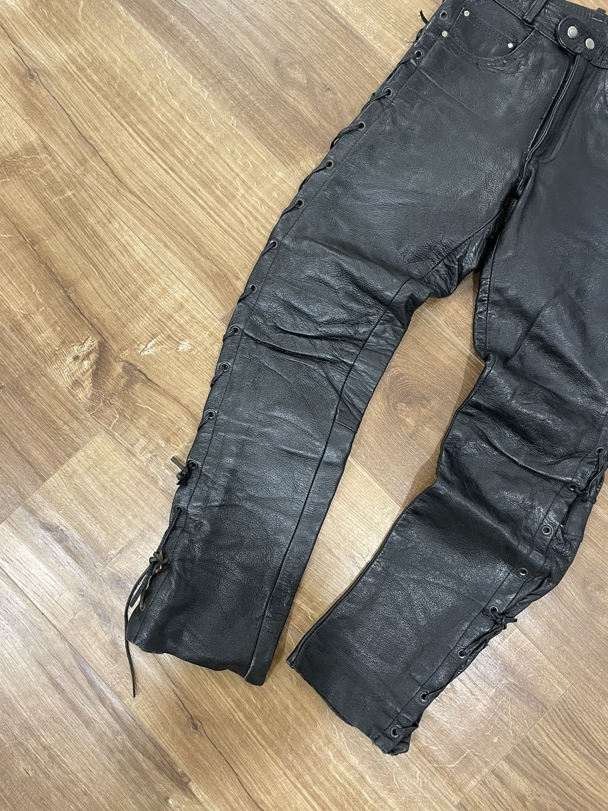 Vintage Genuine Leather Black Cowboy Leather Pants Size 28