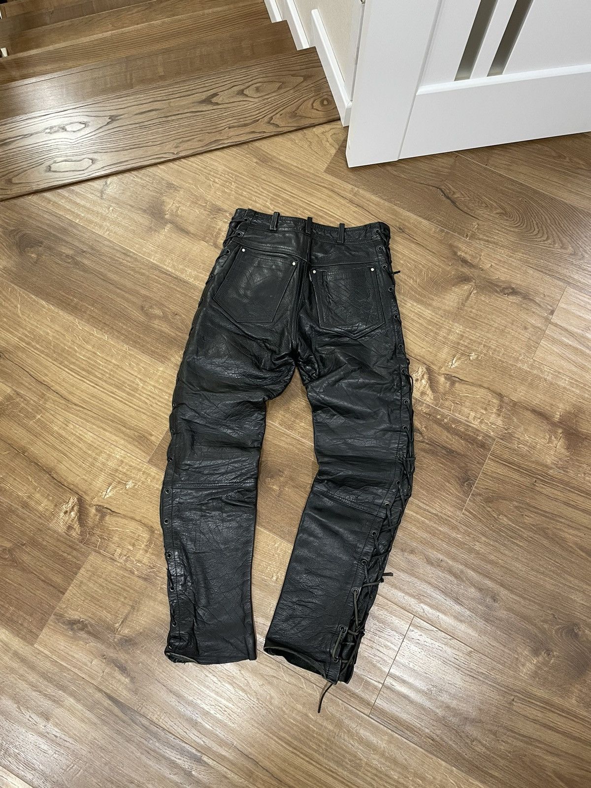 Vintage Genuine Leather Black Cowboy Leather Pants Size 28