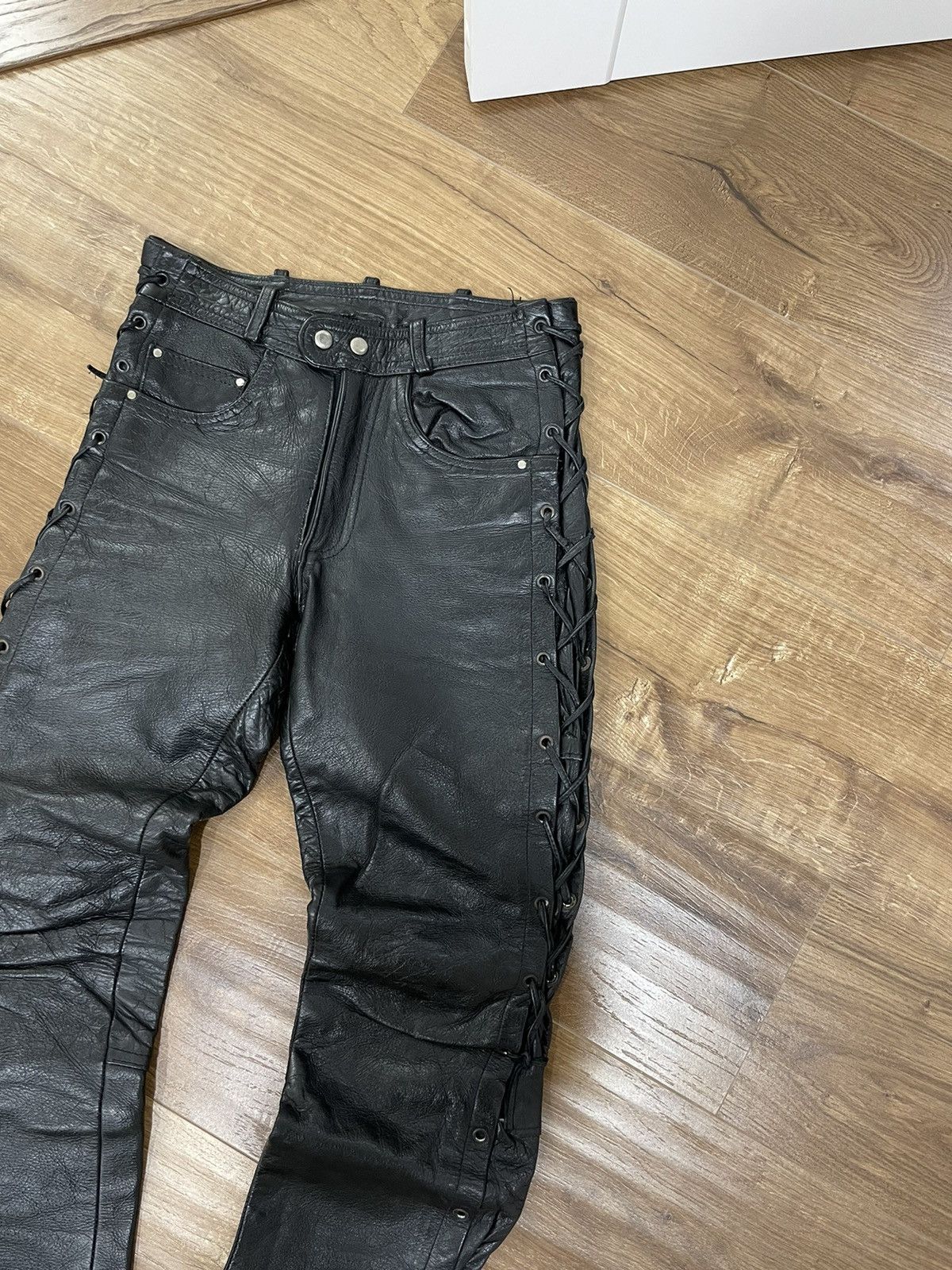 Vintage Genuine Leather Black Cowboy Leather Pants Size 28
