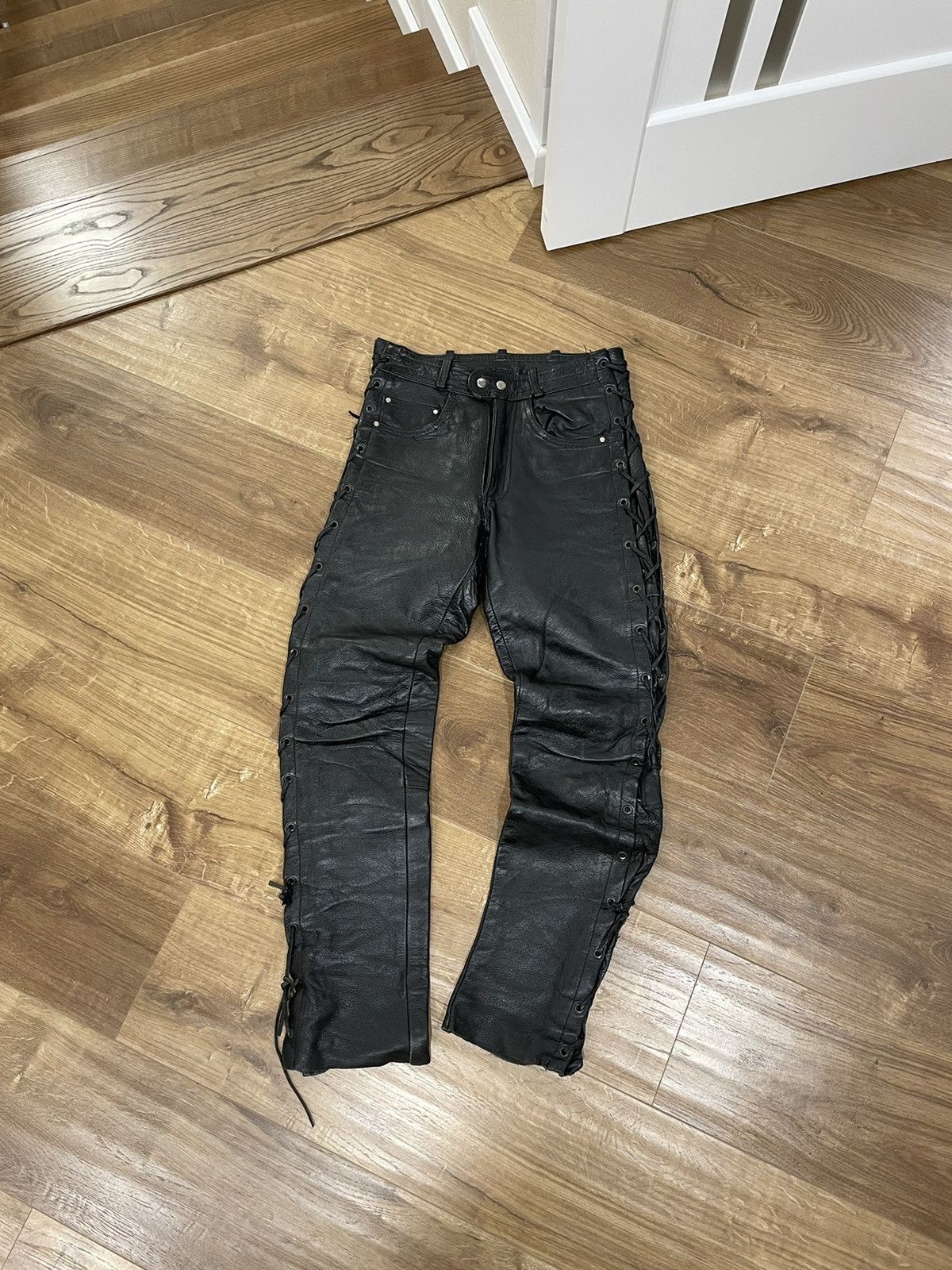 Vintage Genuine Leather Black Cowboy Leather Pants Size 28