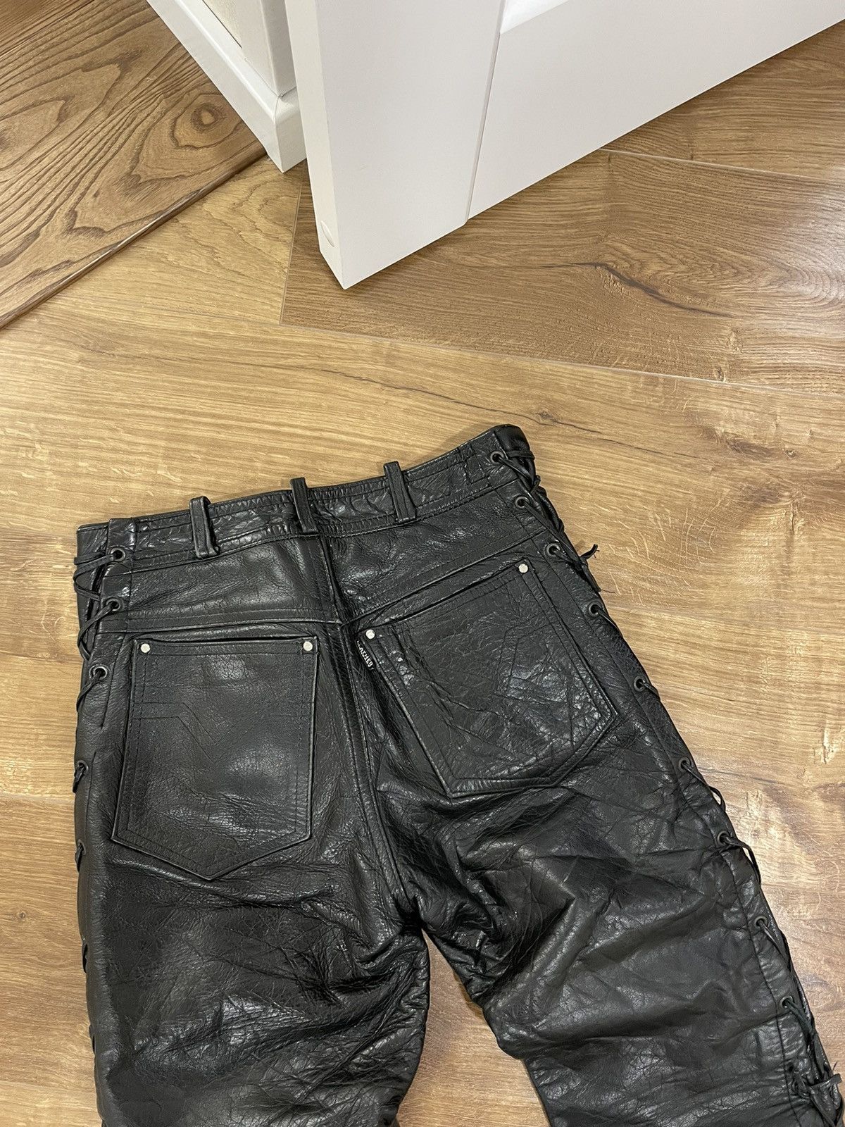 Vintage Genuine Leather Black Cowboy Leather Pants Size 28