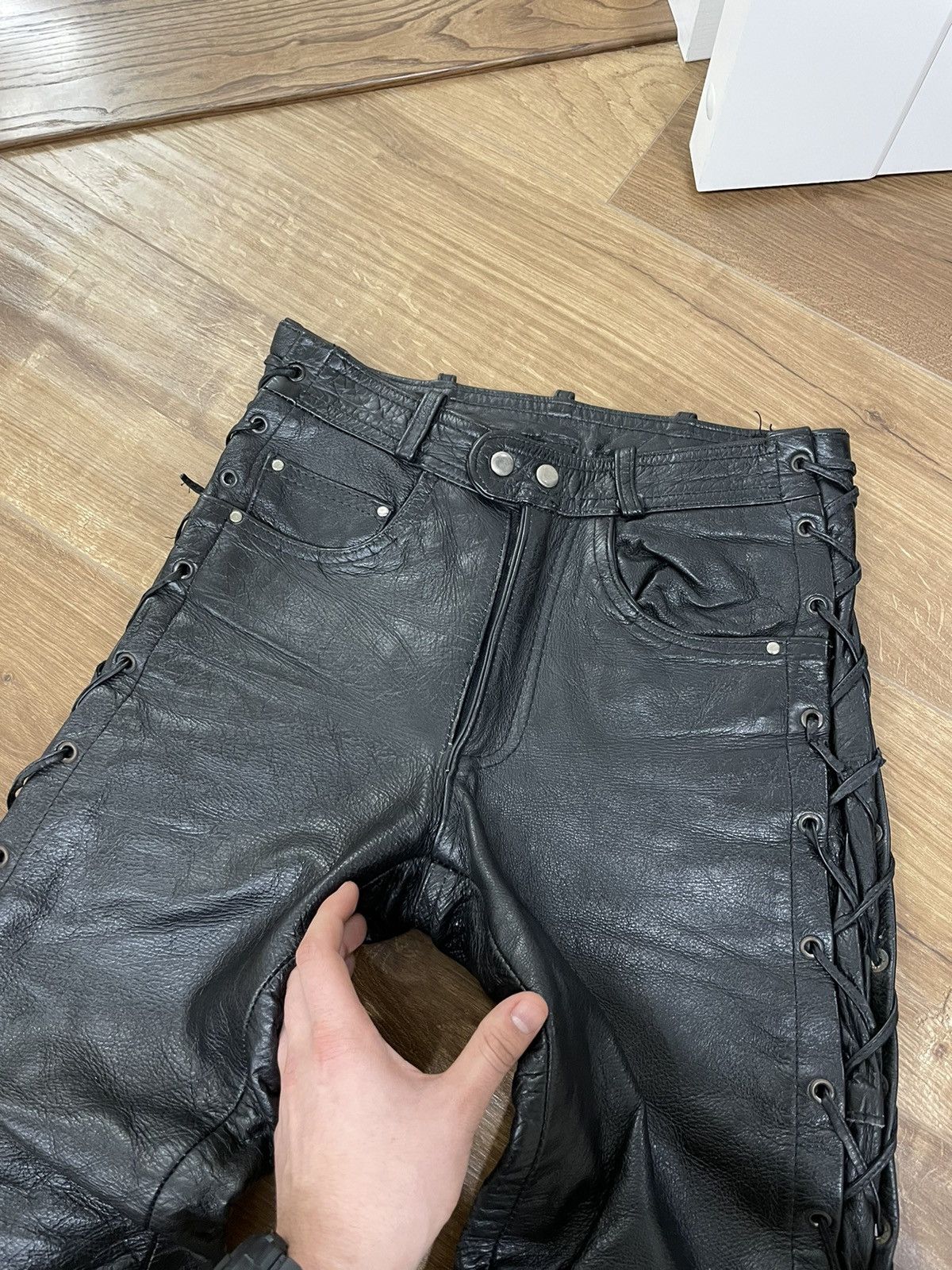 Vintage Genuine Leather Black Cowboy Leather Pants Size 28