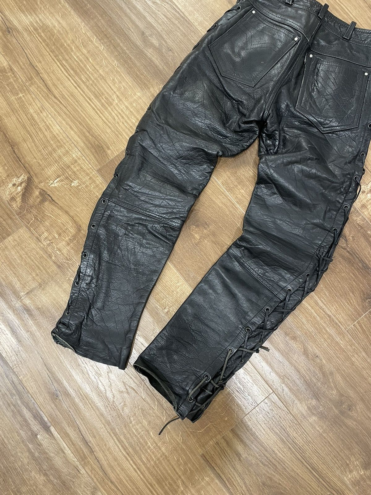 Vintage Genuine Leather Black Cowboy Leather Pants Size 28