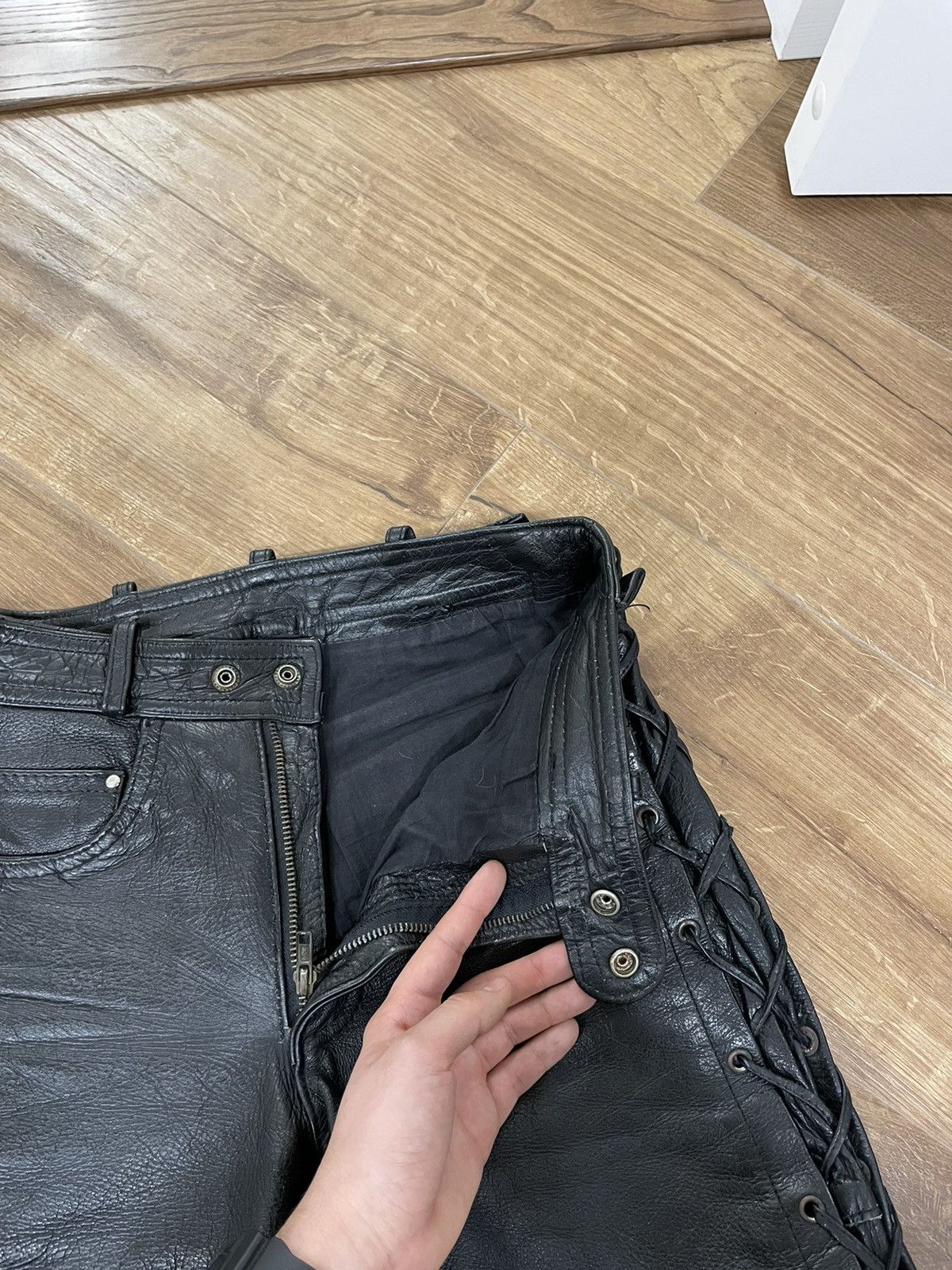 Vintage Genuine Leather Black Cowboy Leather Pants Size 28