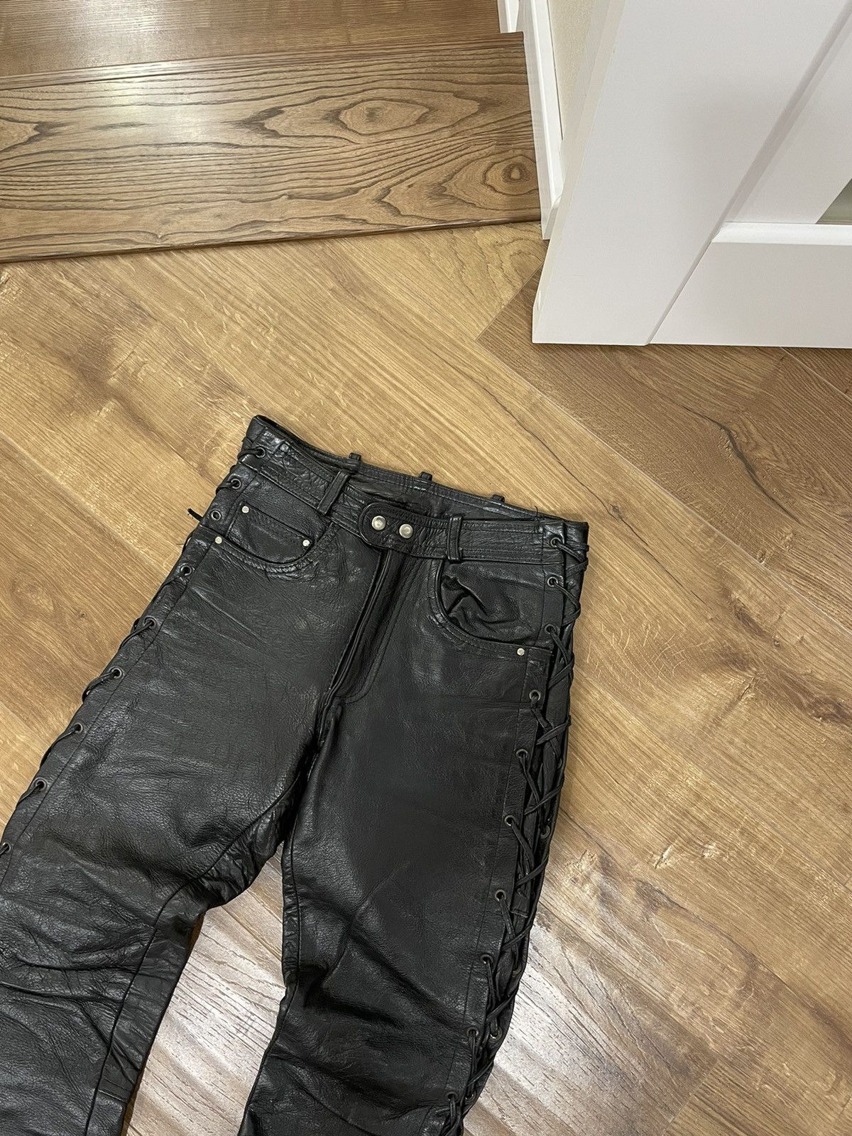Vintage Genuine Leather Black Cowboy Leather Pants Size 28