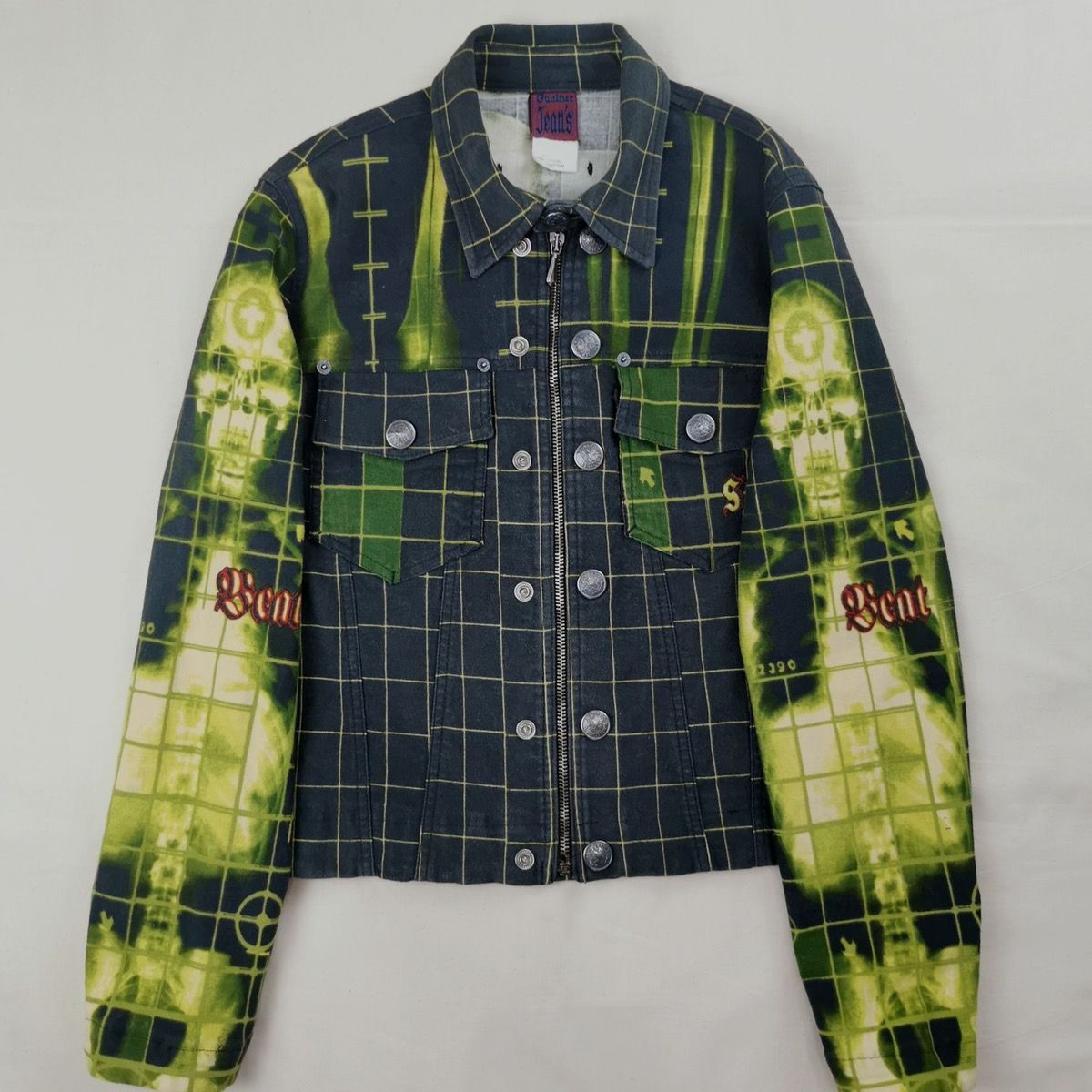 SS1996 X-Ray Skeleton grid gothic jean jacket
